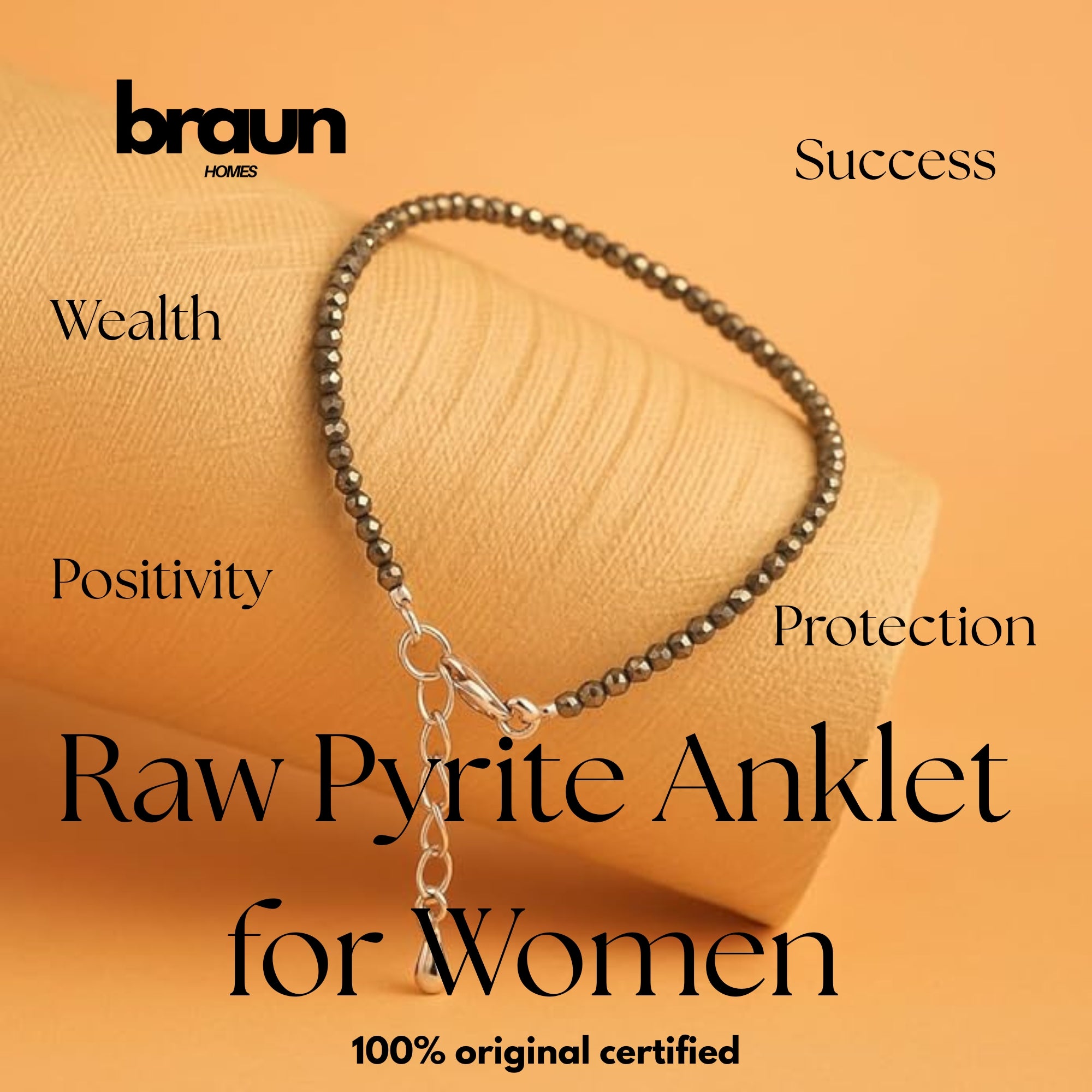 pyrite stone anklet for women certified original, raw money magnet bracelet, stylish gift anklets of pyrite crystals for Women