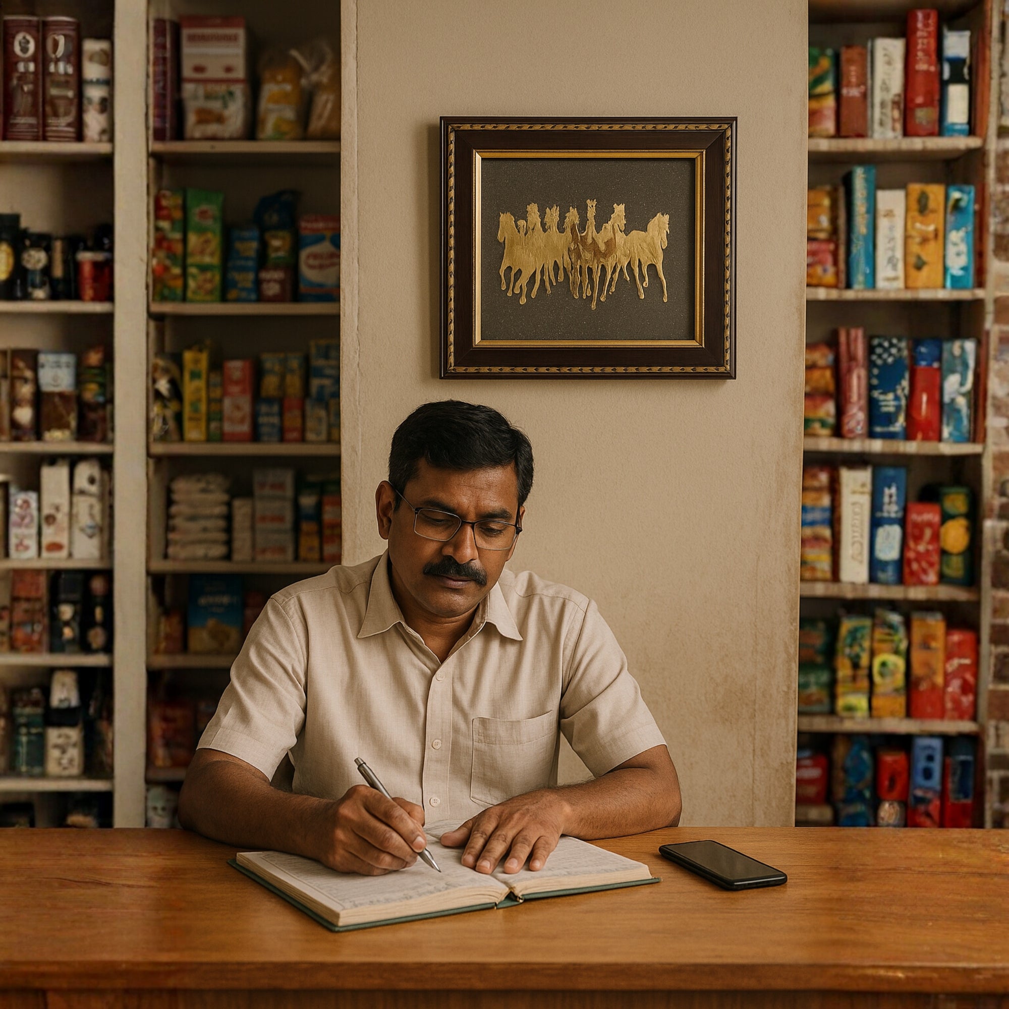 Pyrite Stone Vastu Frame | Seven Horses with Rising Sun | Wall Decor for Wealth & Protection | Golden Running Horses