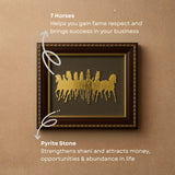 Pyrite Stone Vastu Frame | Seven Horses with Rising Sun | Wall Decor for Wealth & Protection | Golden Running Horses