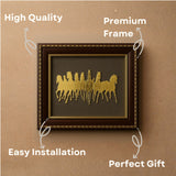 Pyrite Stone Vastu Frame | Seven Horses with Rising Sun | Wall Decor for Wealth & Protection | Golden Running Horses