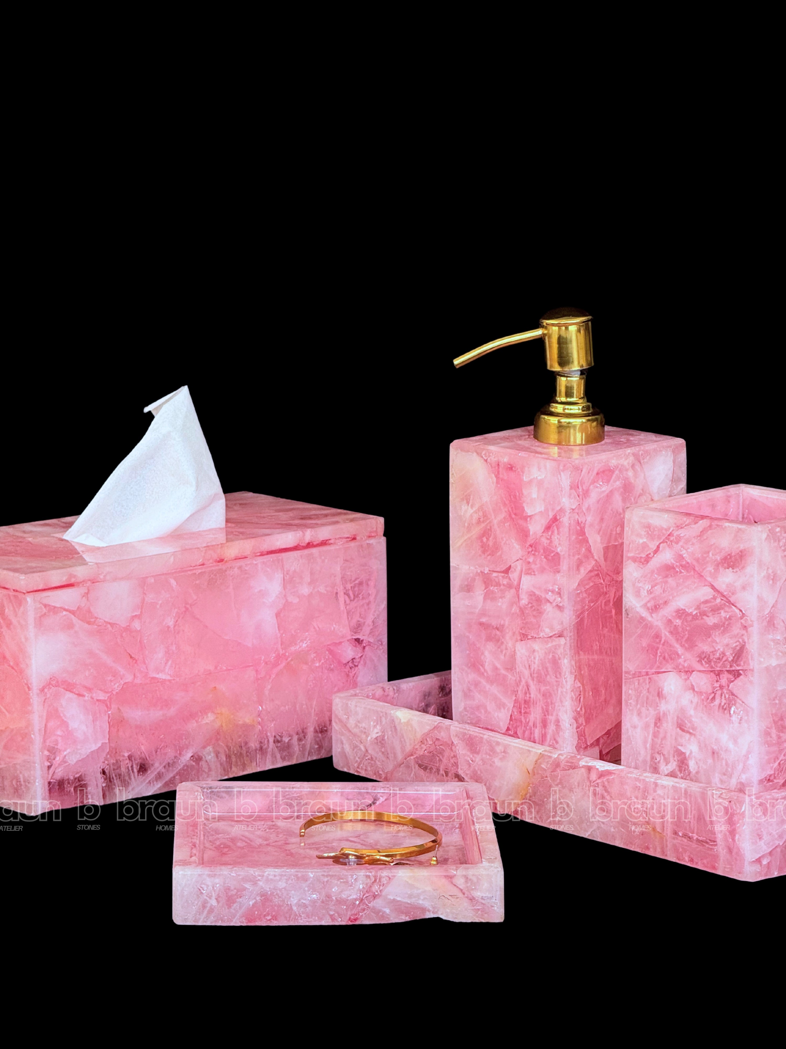 Bathroom set of 5 - Rose Quartz