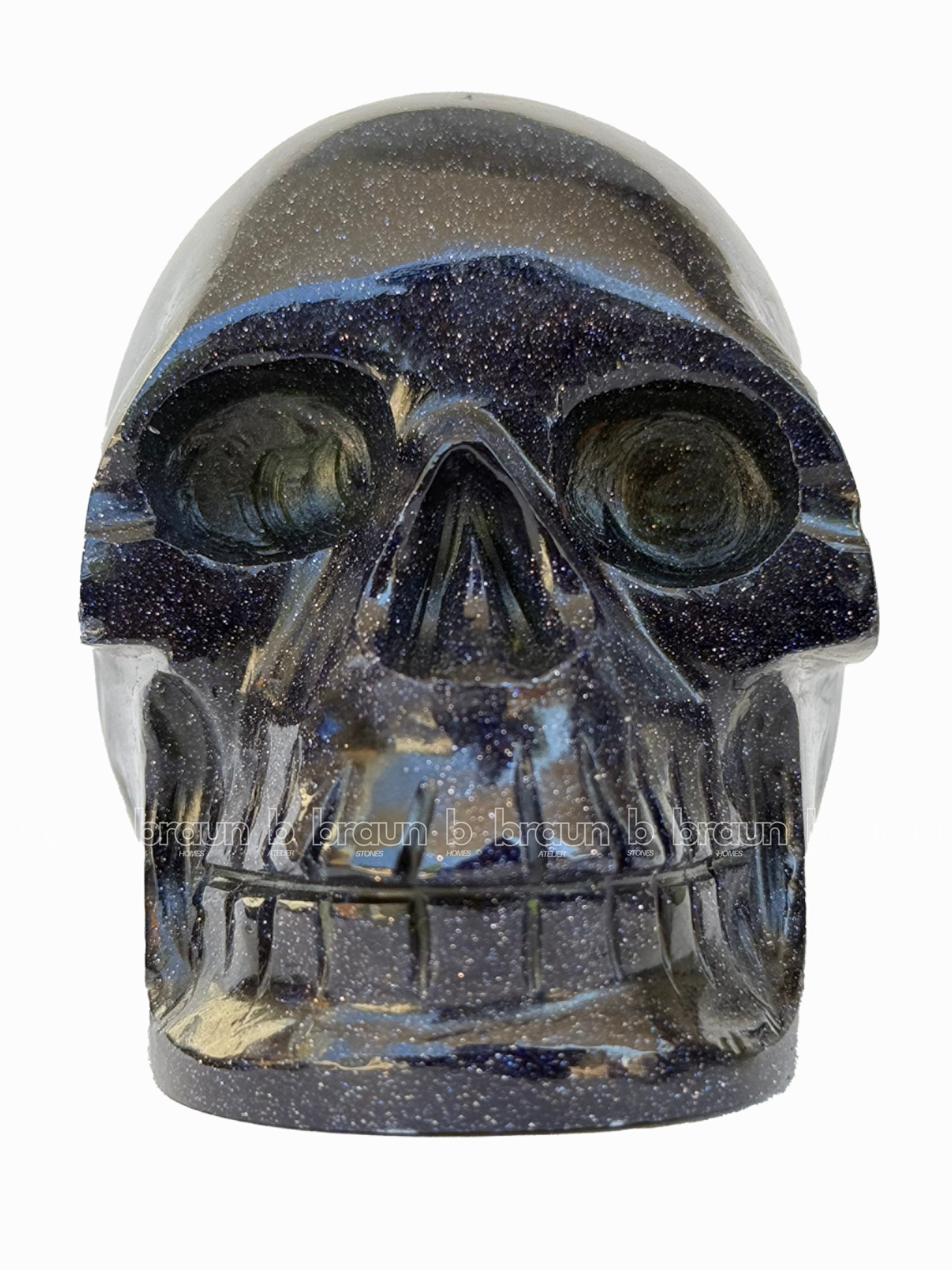 Blue Goldstone Skull Sculpture 