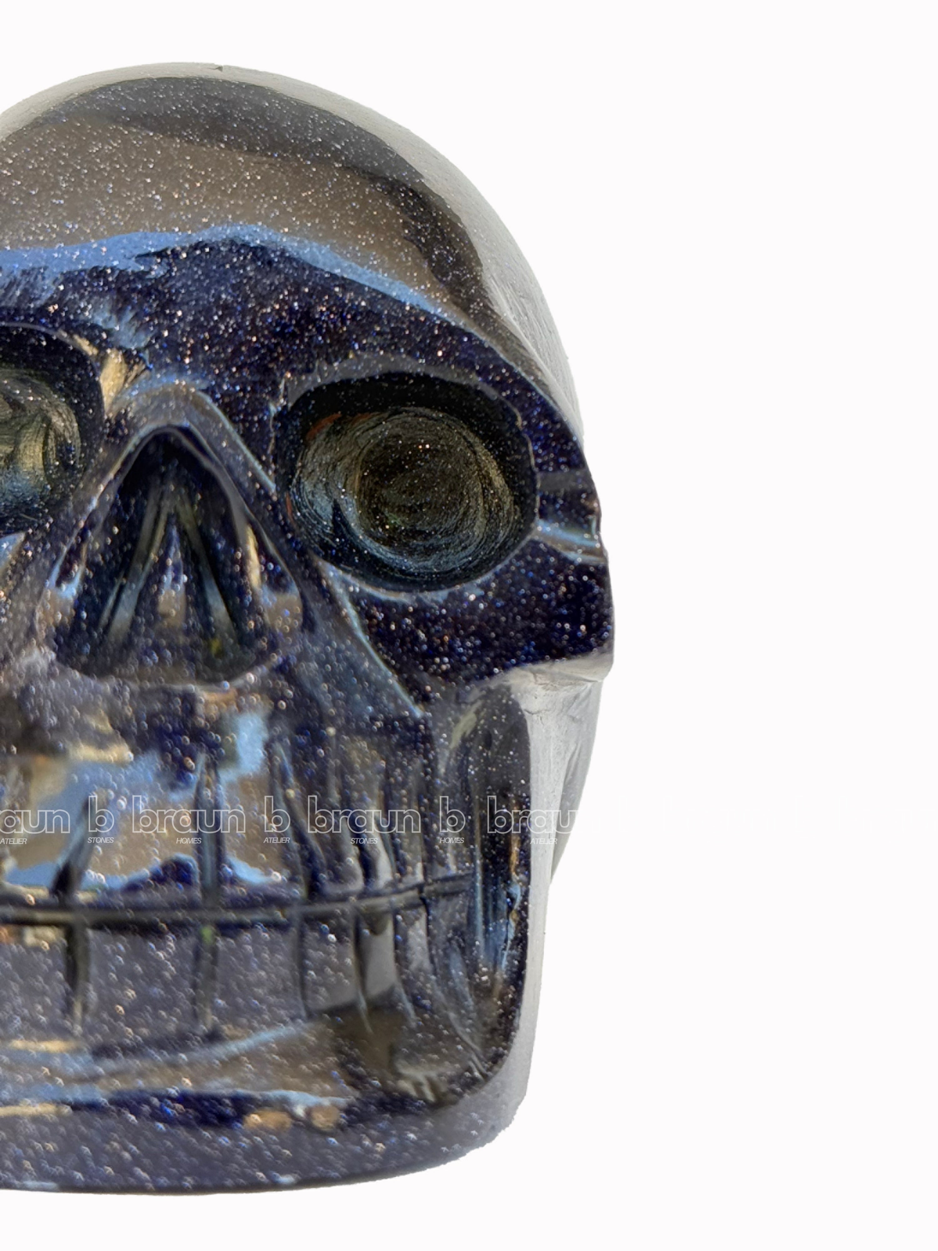 Blue Goldstone Skull Sculpture 