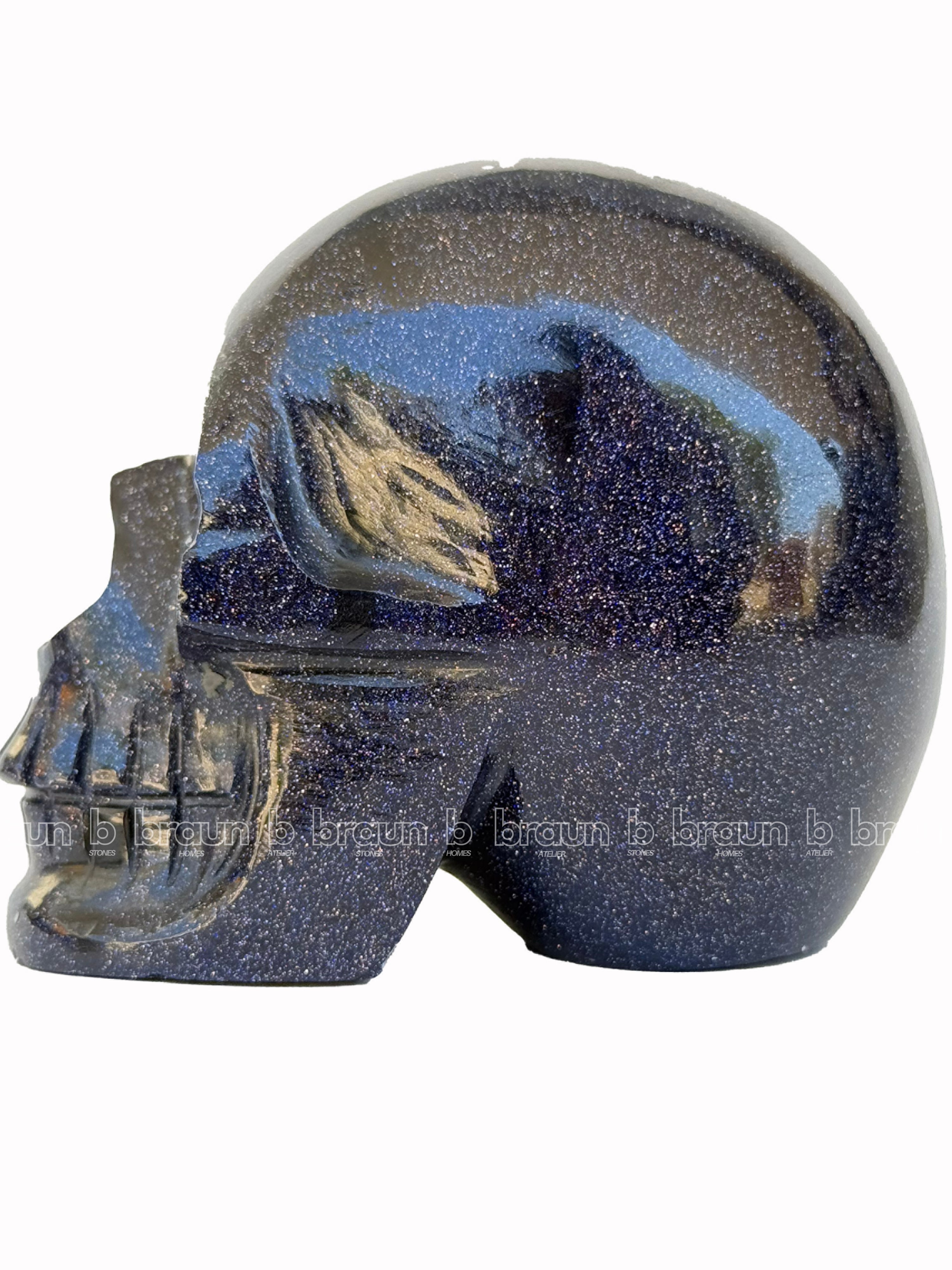 Blue Goldstone Skull Sculpture 