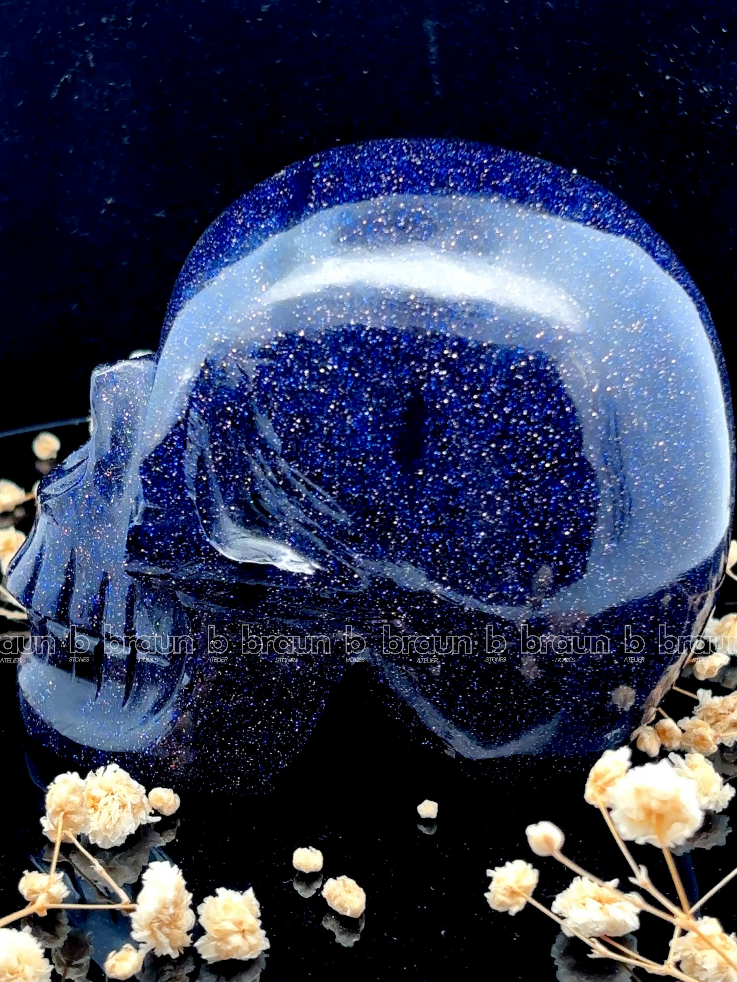 Blue Goldstone Skull Sculpture 