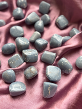 NaturalBlue Lace Agate tumbled crystals by Braun Homes √ê polished healing stones for meditation, Reiki, chakra balancing, anxiety relief, and spiritual energy protection in deep purple hues