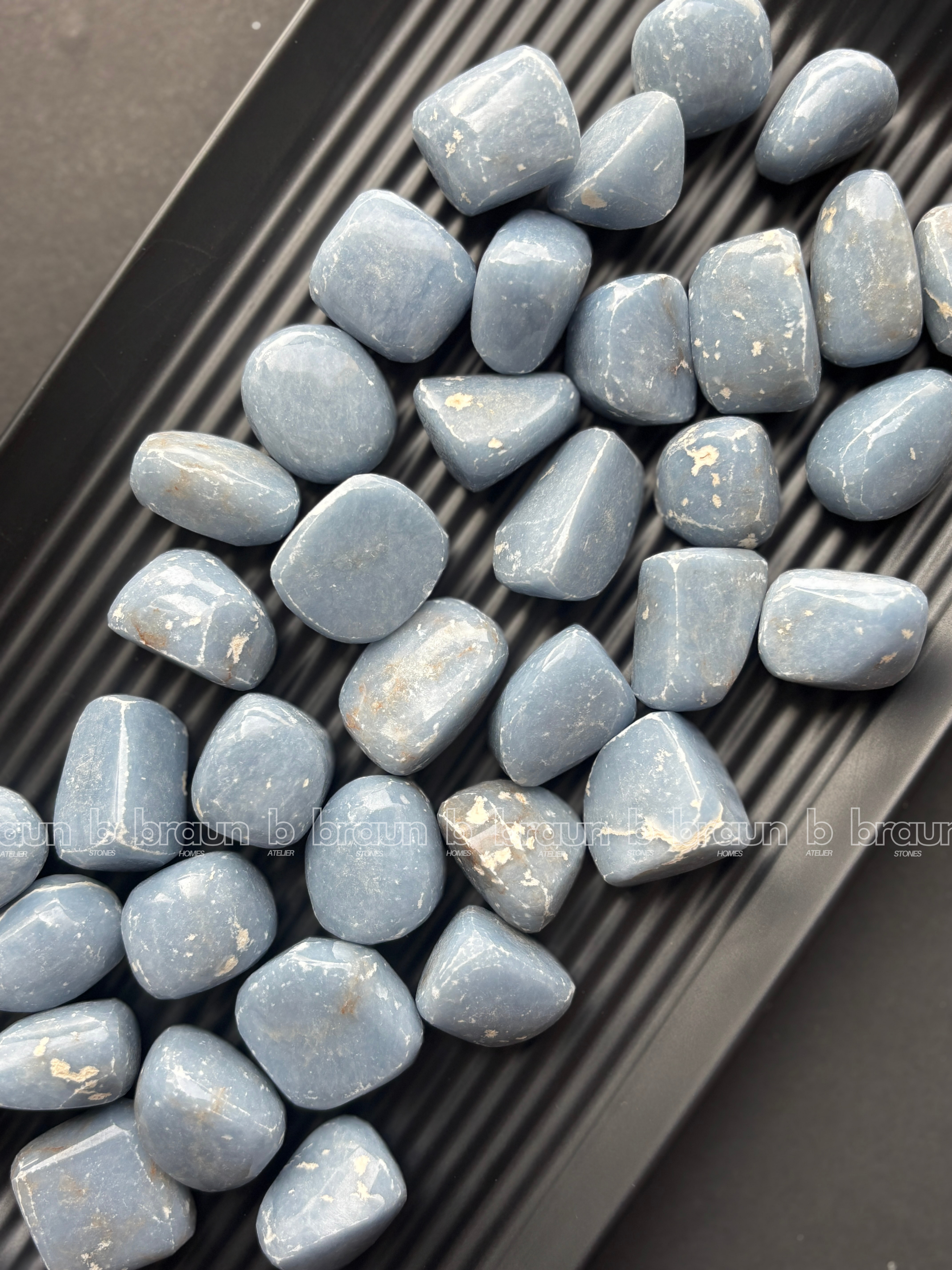 NaturalBlue Lace Agate tumbled crystals by Braun Homes polished healing stones for meditation, Reiki, chakra balancing, anxiety relief, and spiritual energy protection in deep purple hues