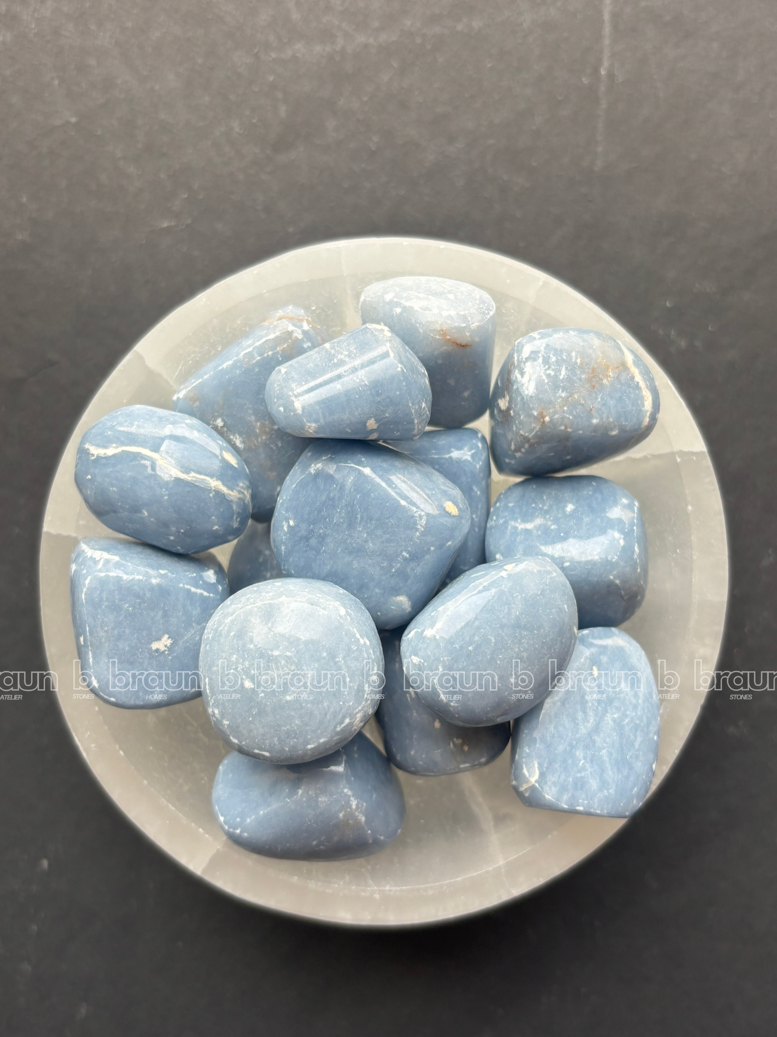 NaturalBlue Lace Agate tumbled crystals by Braun Homes √ê polished healing stones for meditation, Reiki, chakra balancing, anxiety relief, and spiritual energy protection in deep purple hues