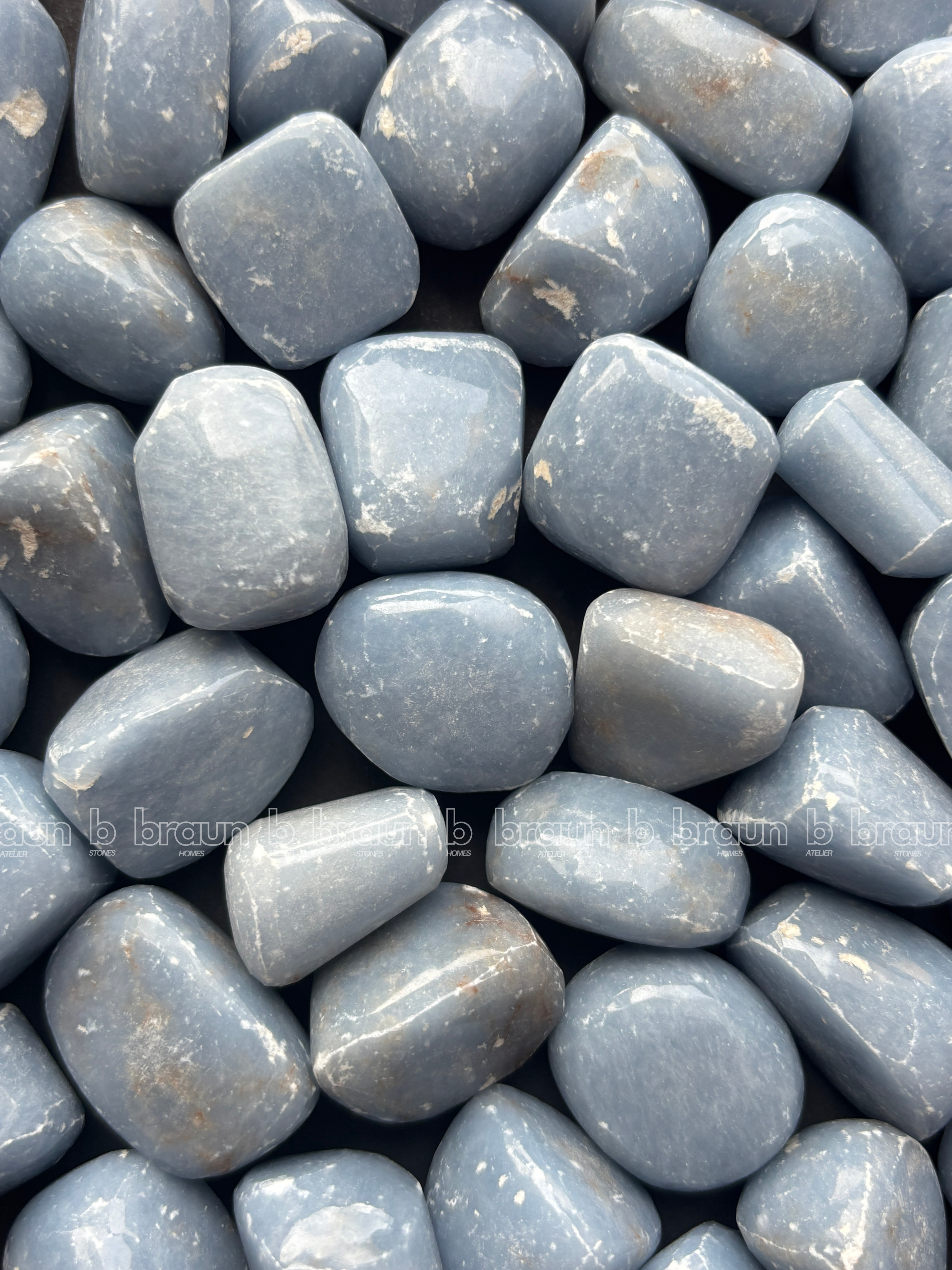 NaturalBlue Lace Agate tumbled crystals by Braun Homes √ê polished healing stones for meditation, Reiki, chakra balancing, anxiety relief, and spiritual energy protection in deep purple hues