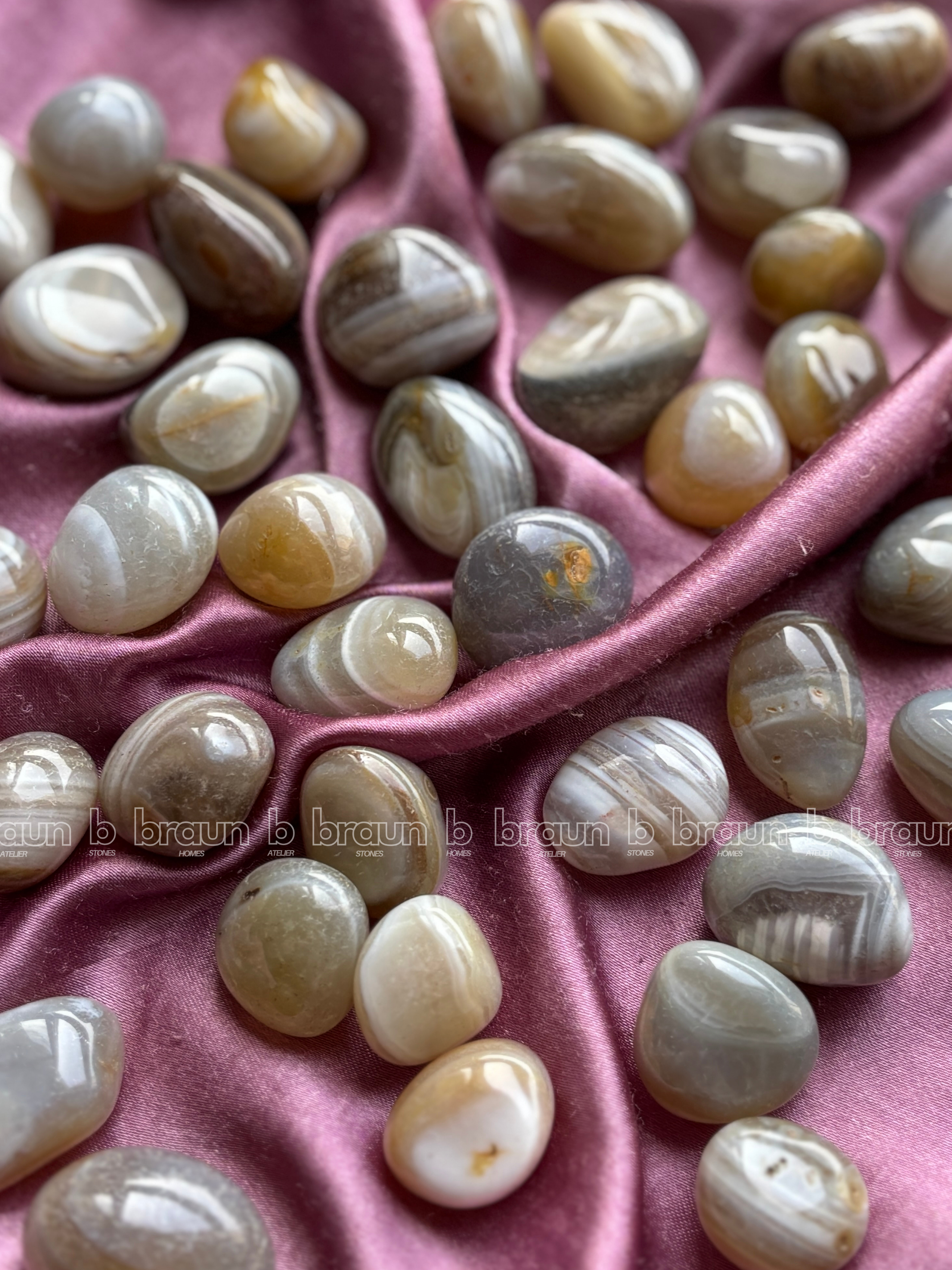 NaturalBotswana Agate tumbled crystals by Braun Homes √ê polished healing stones for meditation, Reiki, chakra balancing, anxiety relief, and spiritual energy protection in deep purple hues