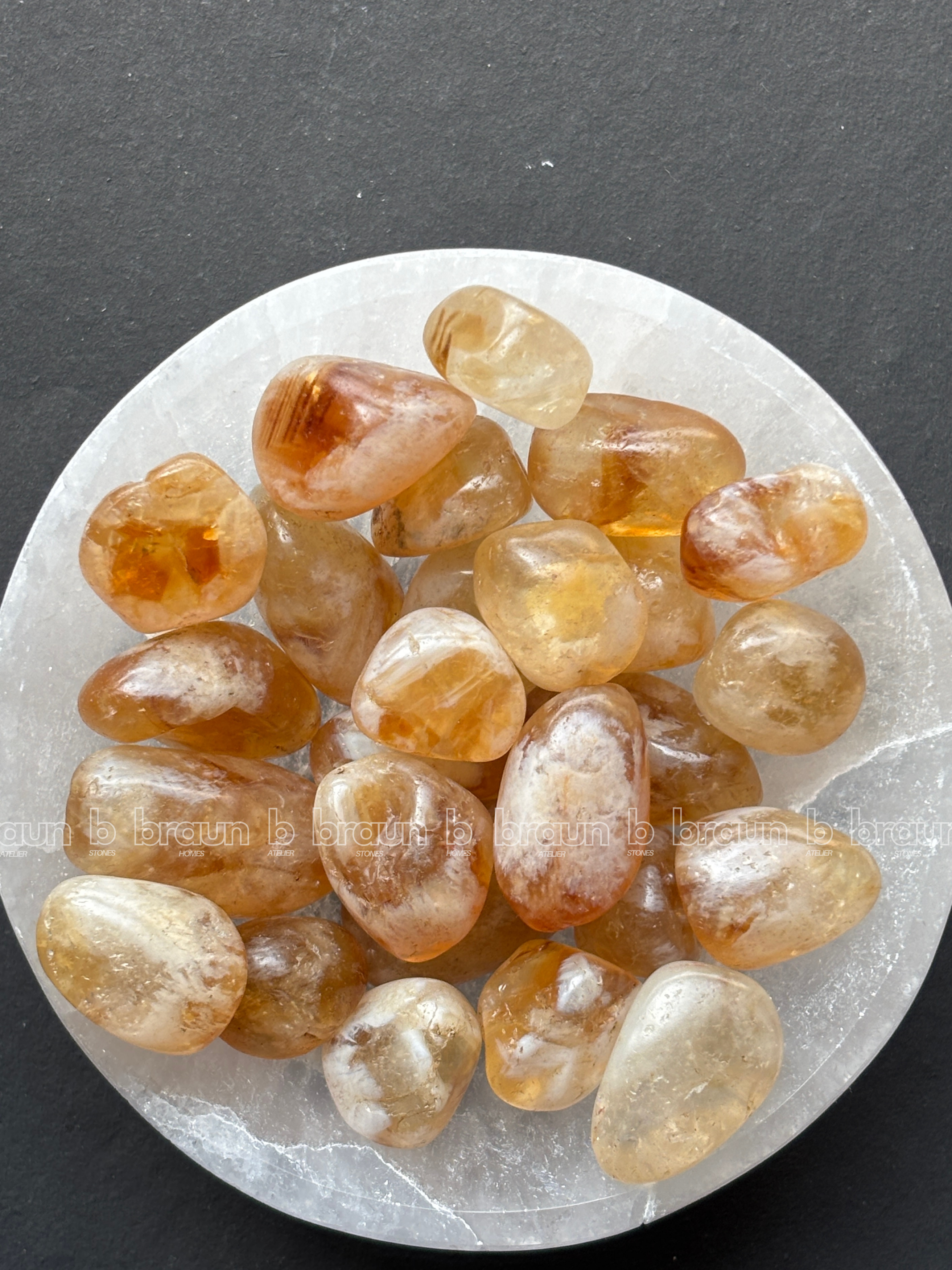 NaturalCitrine tumbled crystals by Braun Homes √ê polished healing stones for meditation, Reiki, chakra balancing, anxiety relief, and spiritual energy protection in deep purple hues