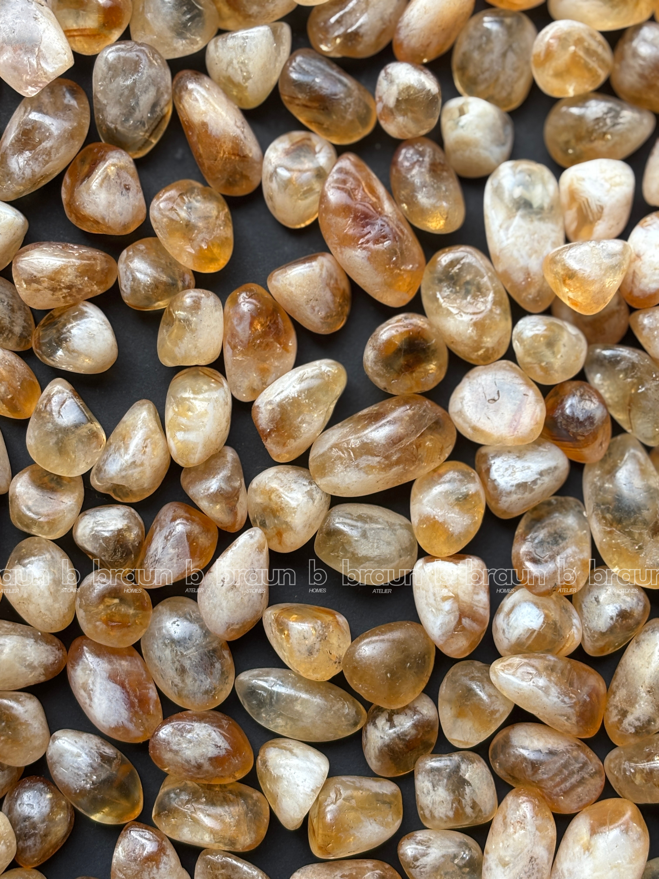 NaturalCitrine tumbled crystals by Braun Homes √ê polished healing stones for meditation, Reiki, chakra balancing, anxiety relief, and spiritual energy protection in deep purple hues