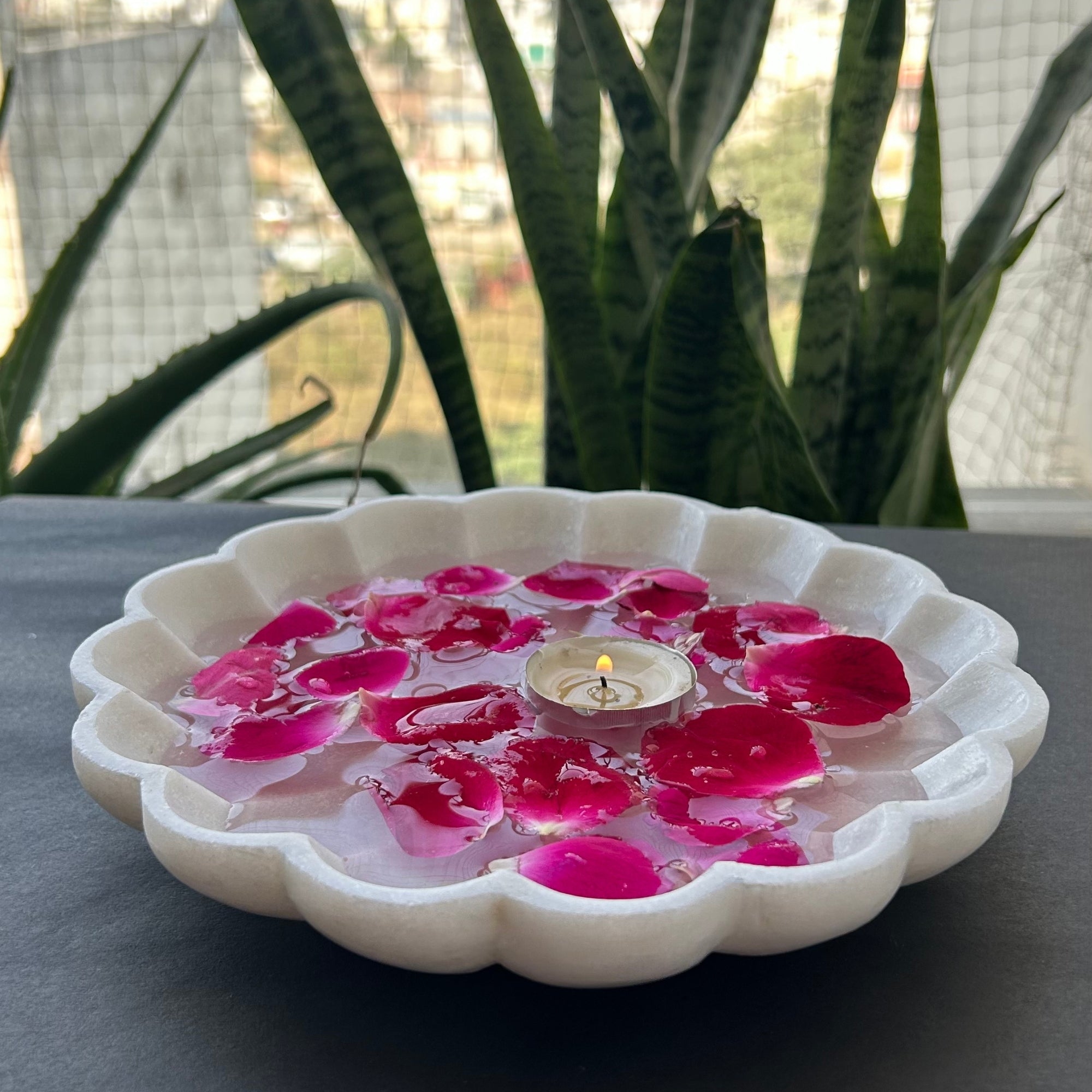 Daisy Burst Marble Urli - 8 inch