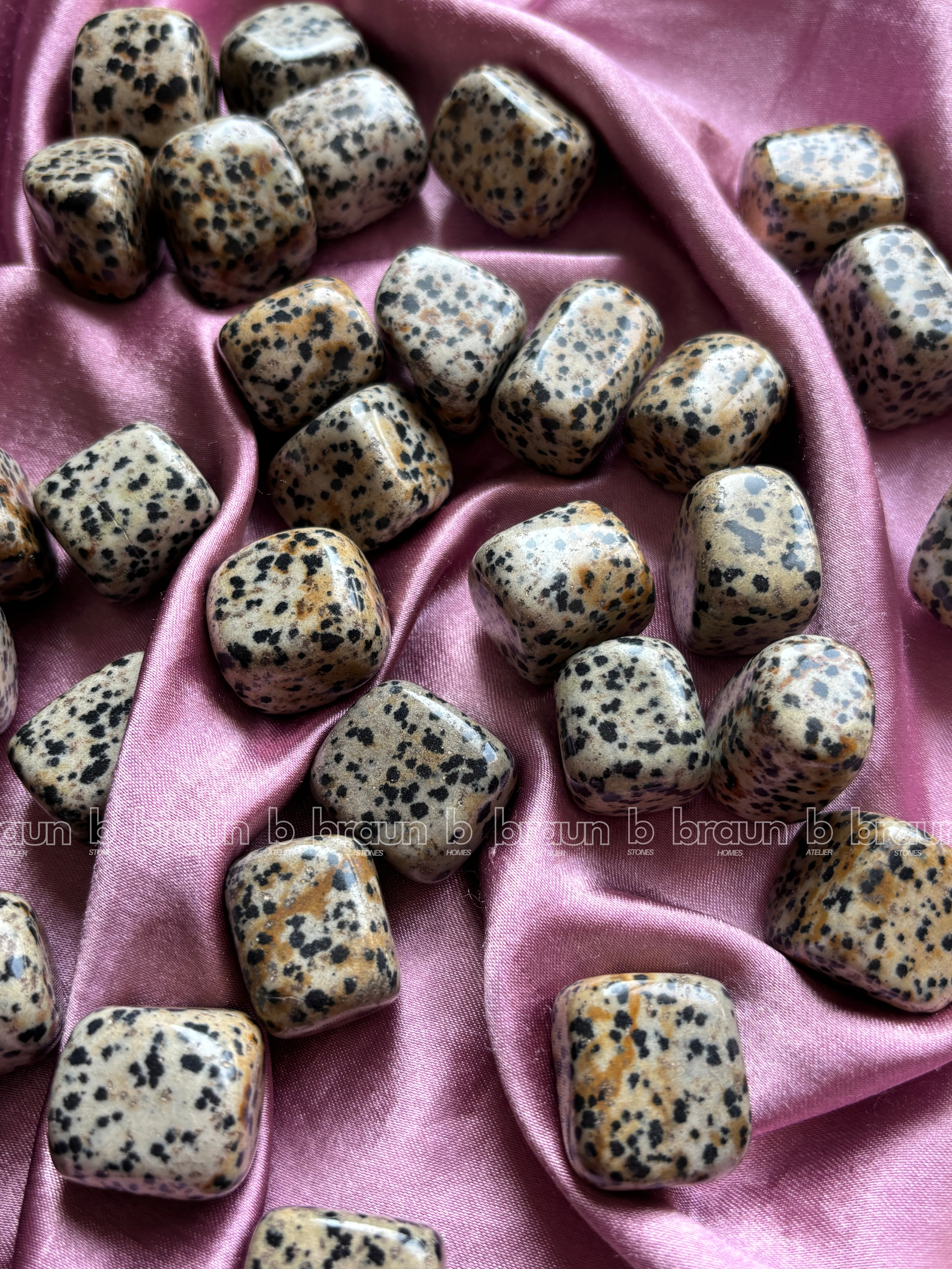 NaturalDalmation Jasper tumbled crystals by Braun Homes √ê polished healing stones for meditation, Reiki, chakra balancing, anxiety relief, and spiritual energy protection in deep purple hues