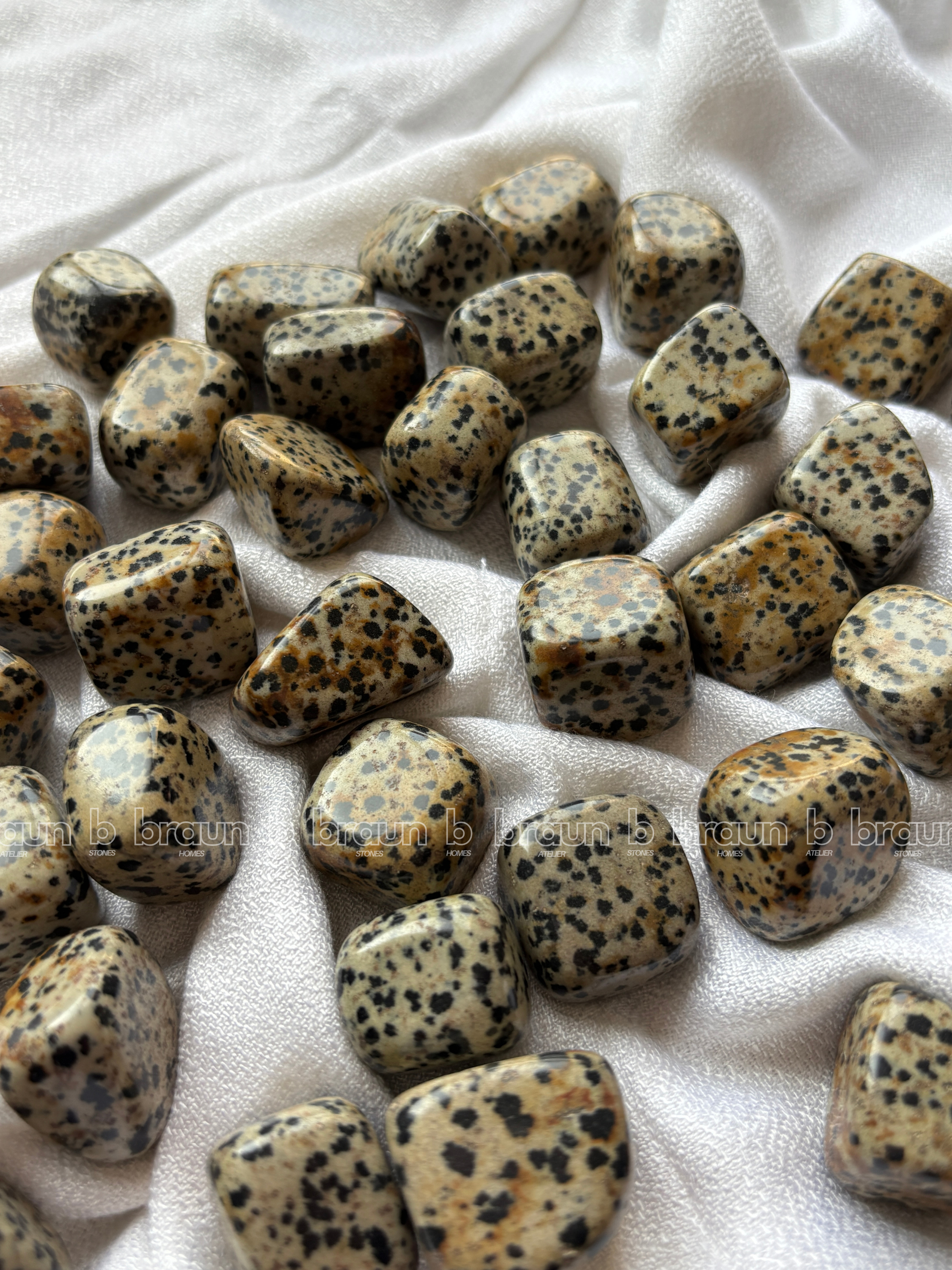 NaturalDalmation Jasper tumbled crystals by Braun Homes √ê polished healing stones for meditation, Reiki, chakra balancing, anxiety relief, and spiritual energy protection in deep purple hues