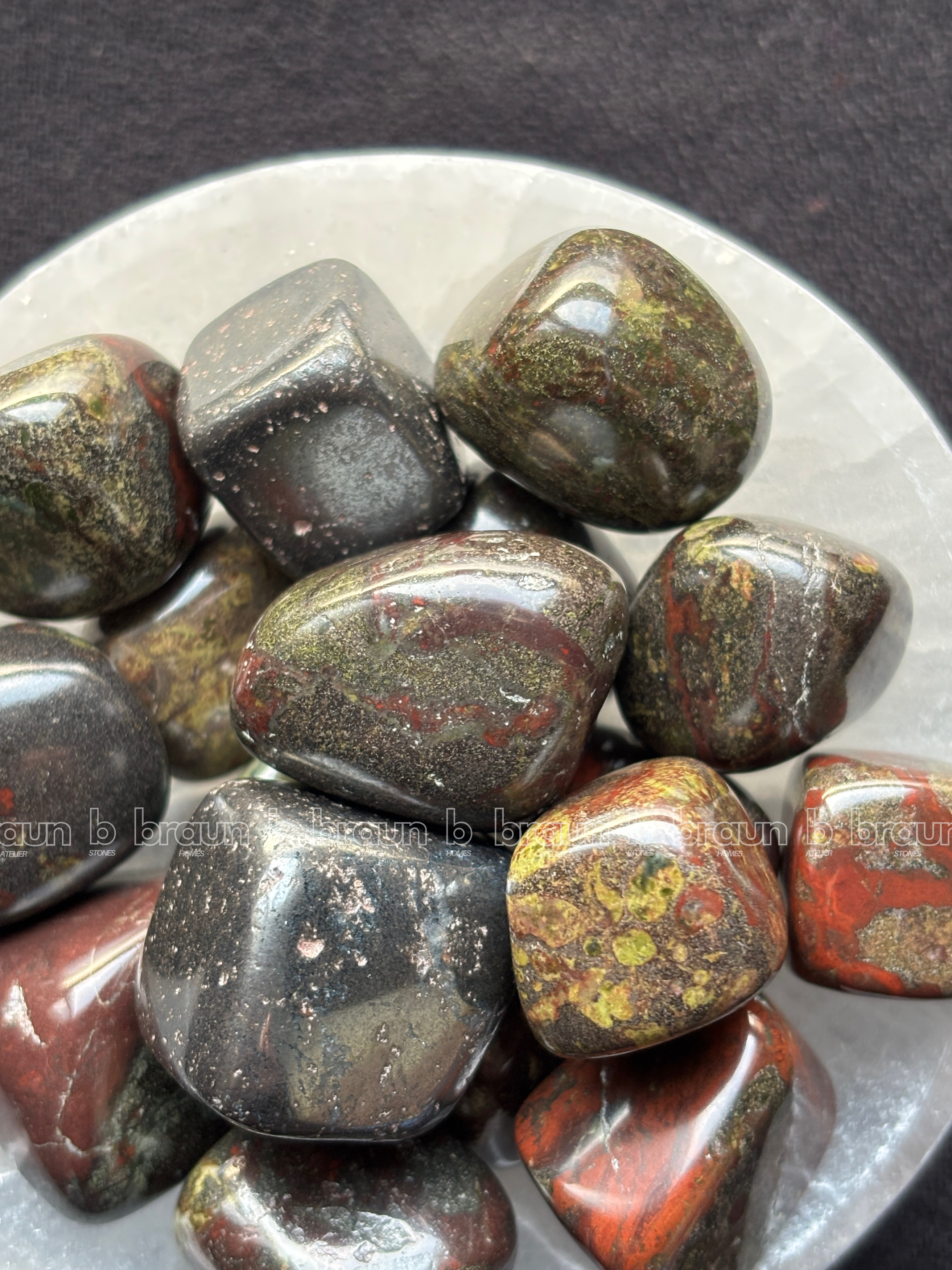 NaturalDragon Blood tumbled crystals by Braun Homes √ê polished healing stones for meditation, Reiki, chakra balancing, anxiety relief, and spiritual energy protection in deep purple hues
