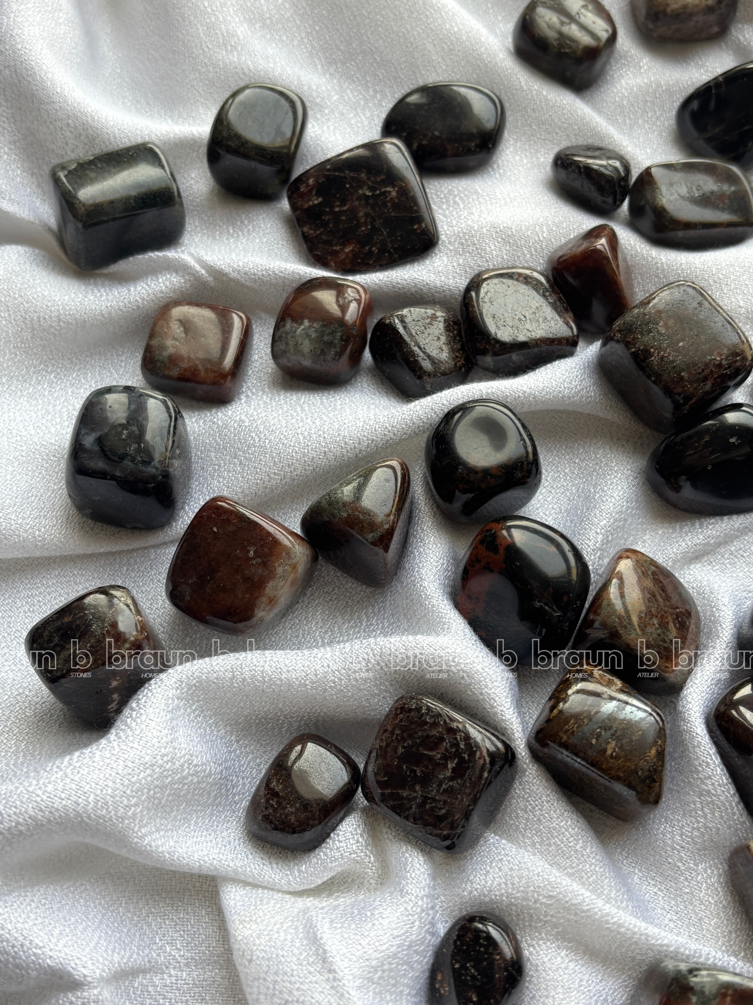 NaturalGarnet tumbled crystals by Braun Homes √ê polished healing stones for meditation, Reiki, chakra balancing, anxiety relief, and spiritual energy protection in deep purple hues