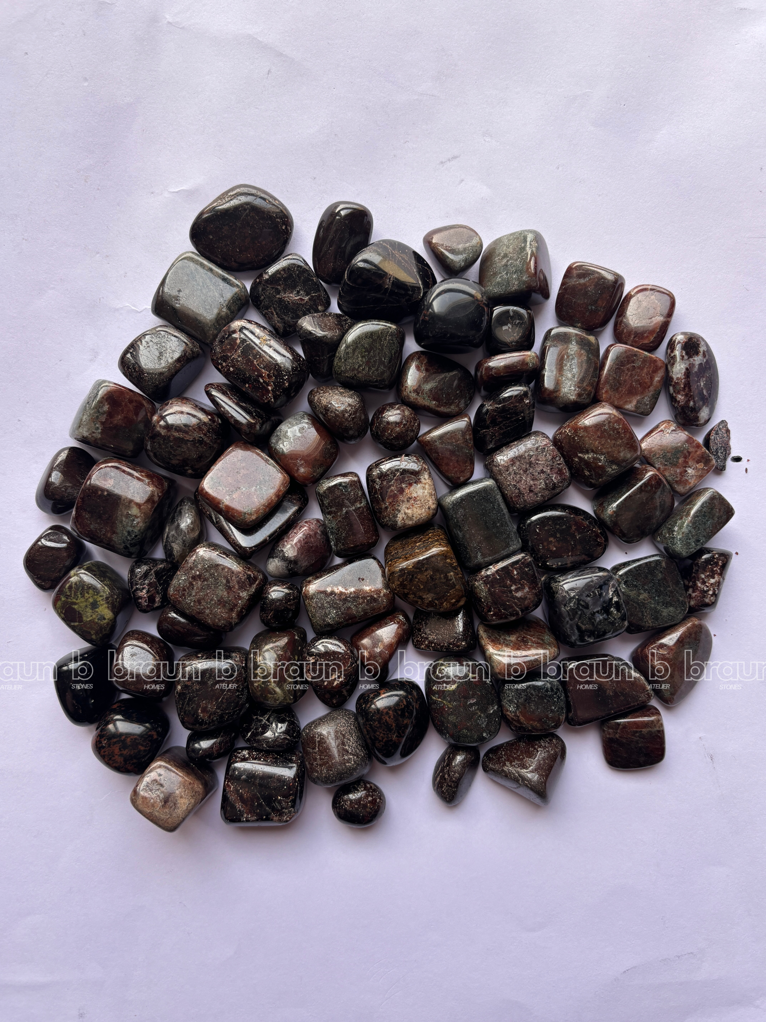 NaturalGarnet tumbled crystals by Braun Homes √ê polished healing stones for meditation, Reiki, chakra balancing, anxiety relief, and spiritual energy protection in deep purple hues