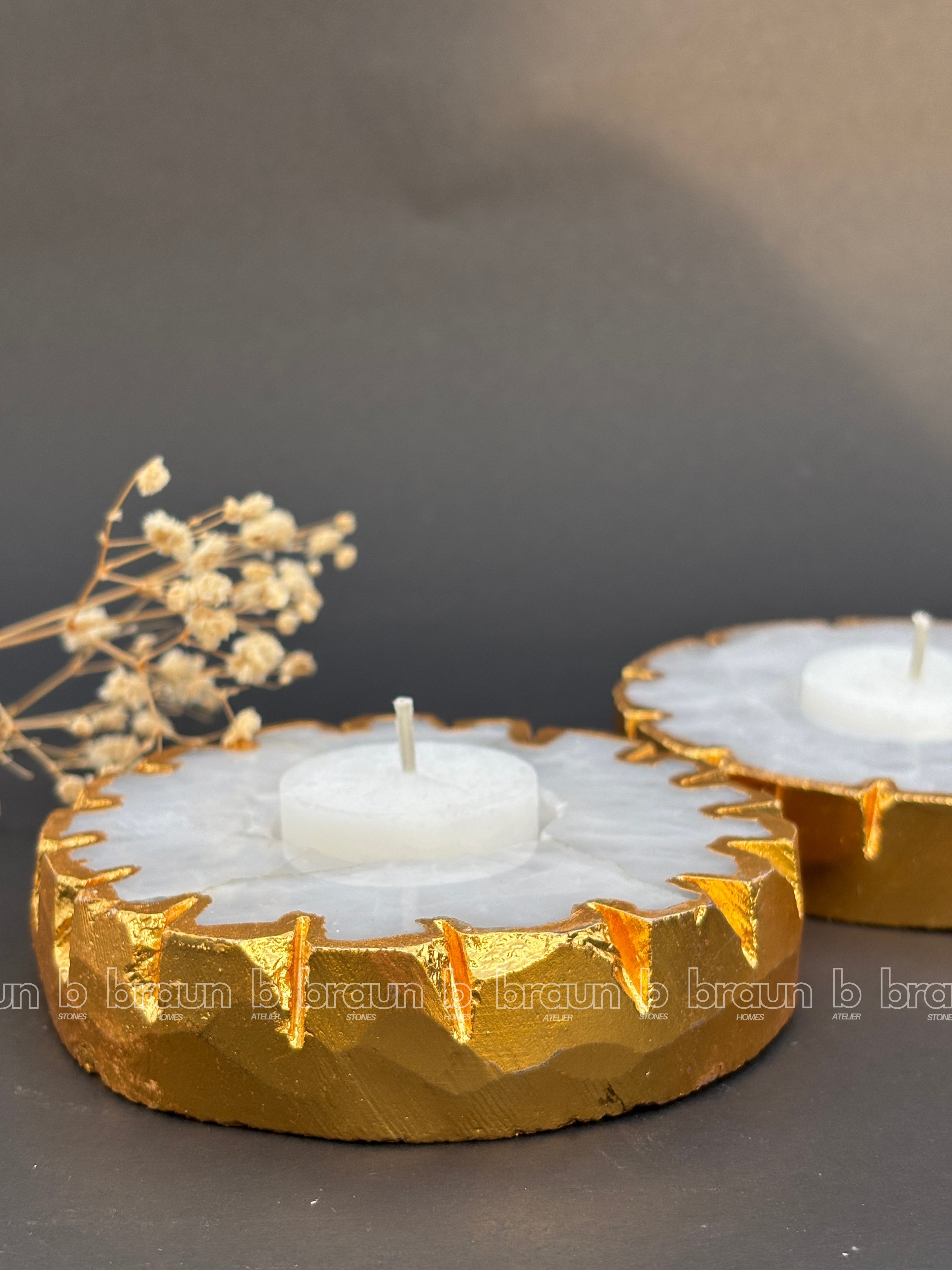 Golden Outline White Quartz Tealight
