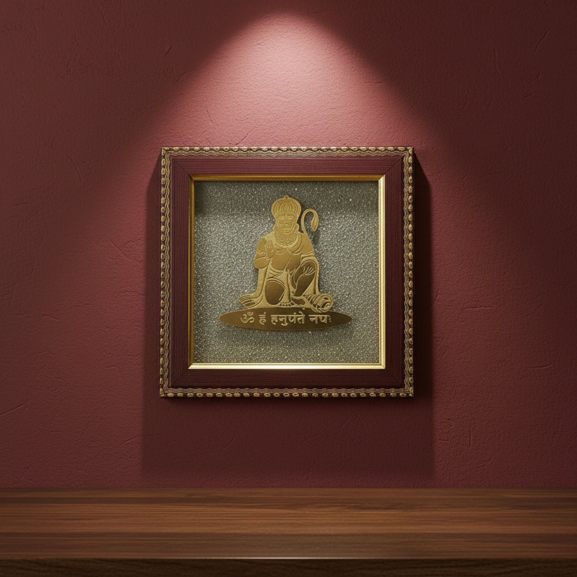 Pyrite Stone Vastu Frame | Hanuman Ji (Bajrang Bali / Sankat Mochan) | Wall Decor for Strength & Protection