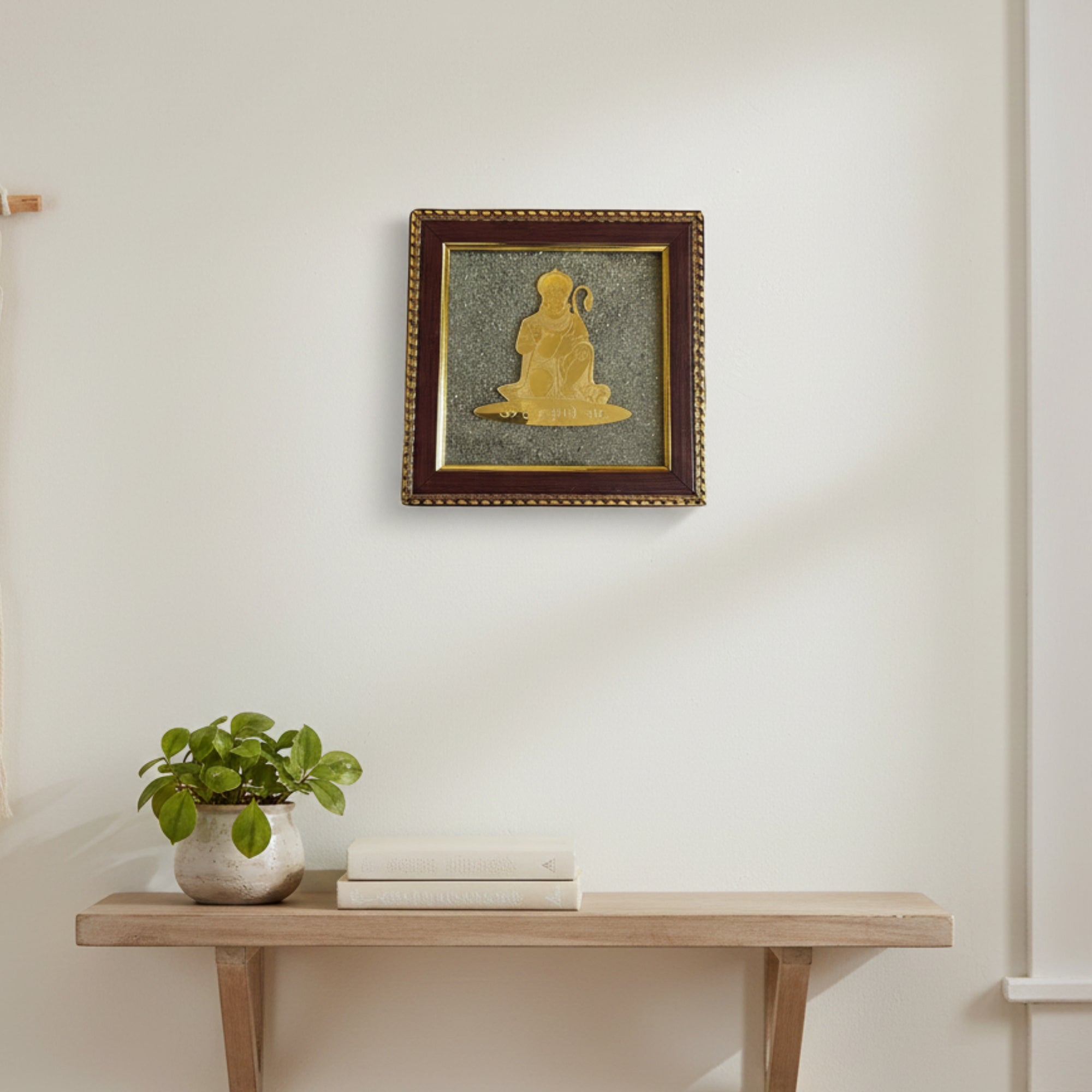 Pyrite Stone Vastu Frame | Hanuman Ji (Bajrang Bali / Sankat Mochan) | Wall Decor for Strength & Protection