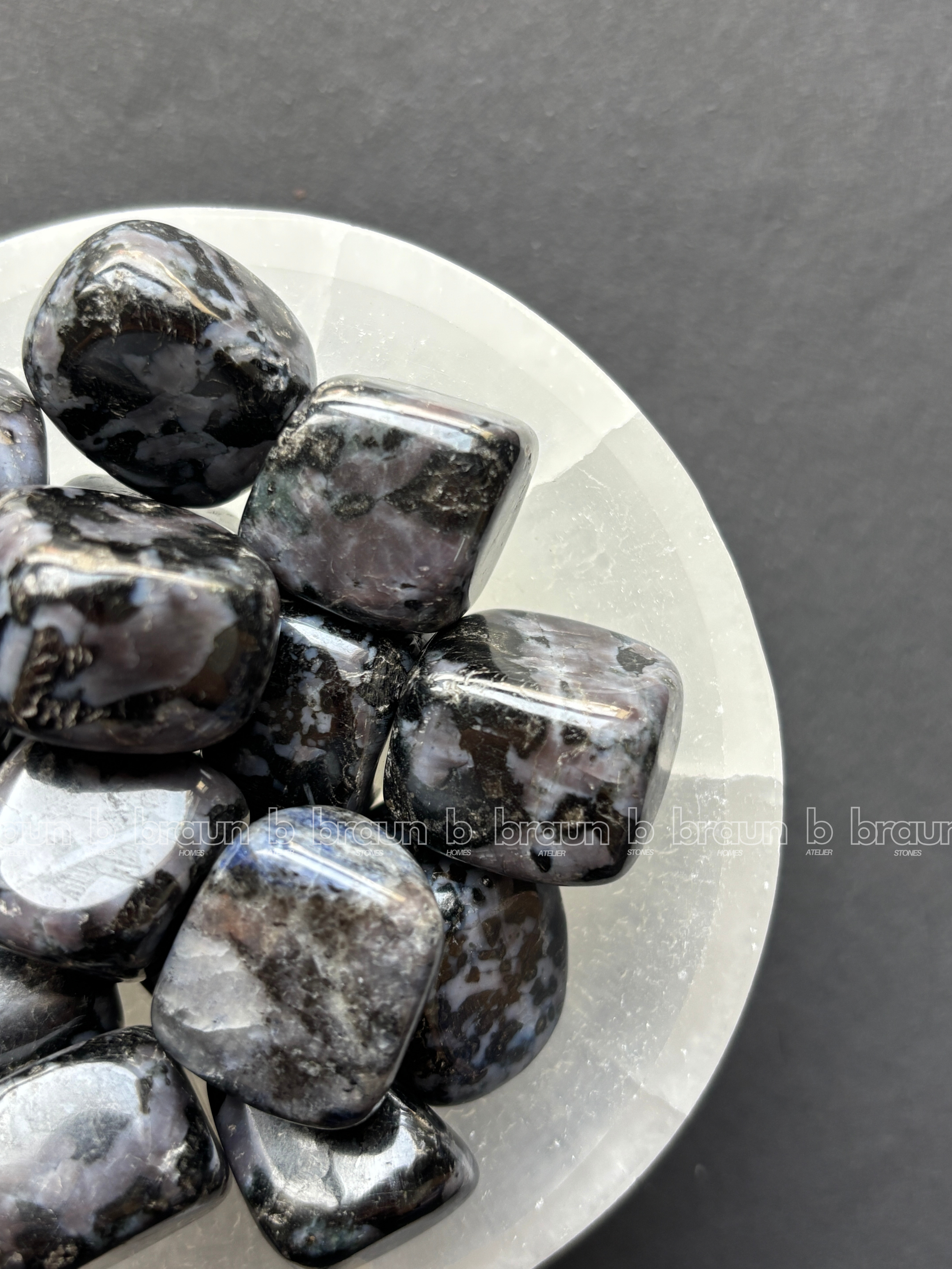 NaturalIndigo Gabroo tumbled crystals by Braun Homes √ê polished healing stones for meditation, Reiki, chakra balancing, anxiety relief, and spiritual energy protection in deep purple hues
