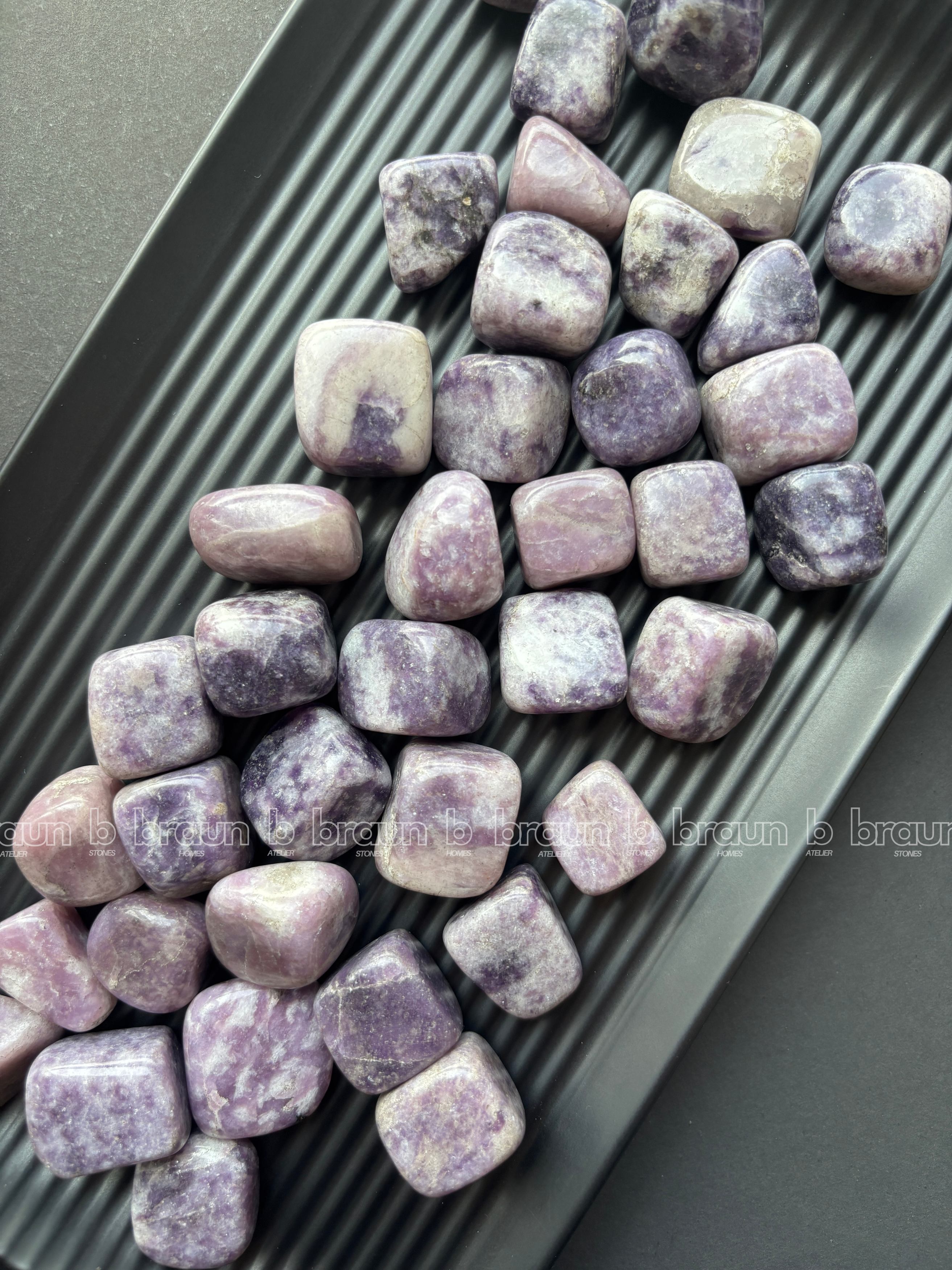 NaturalLepidolite tumbled crystals by Braun Homes √ê polished healing stones for meditation, Reiki, chakra balancing, anxiety relief, and spiritual energy protection in deep purple hues