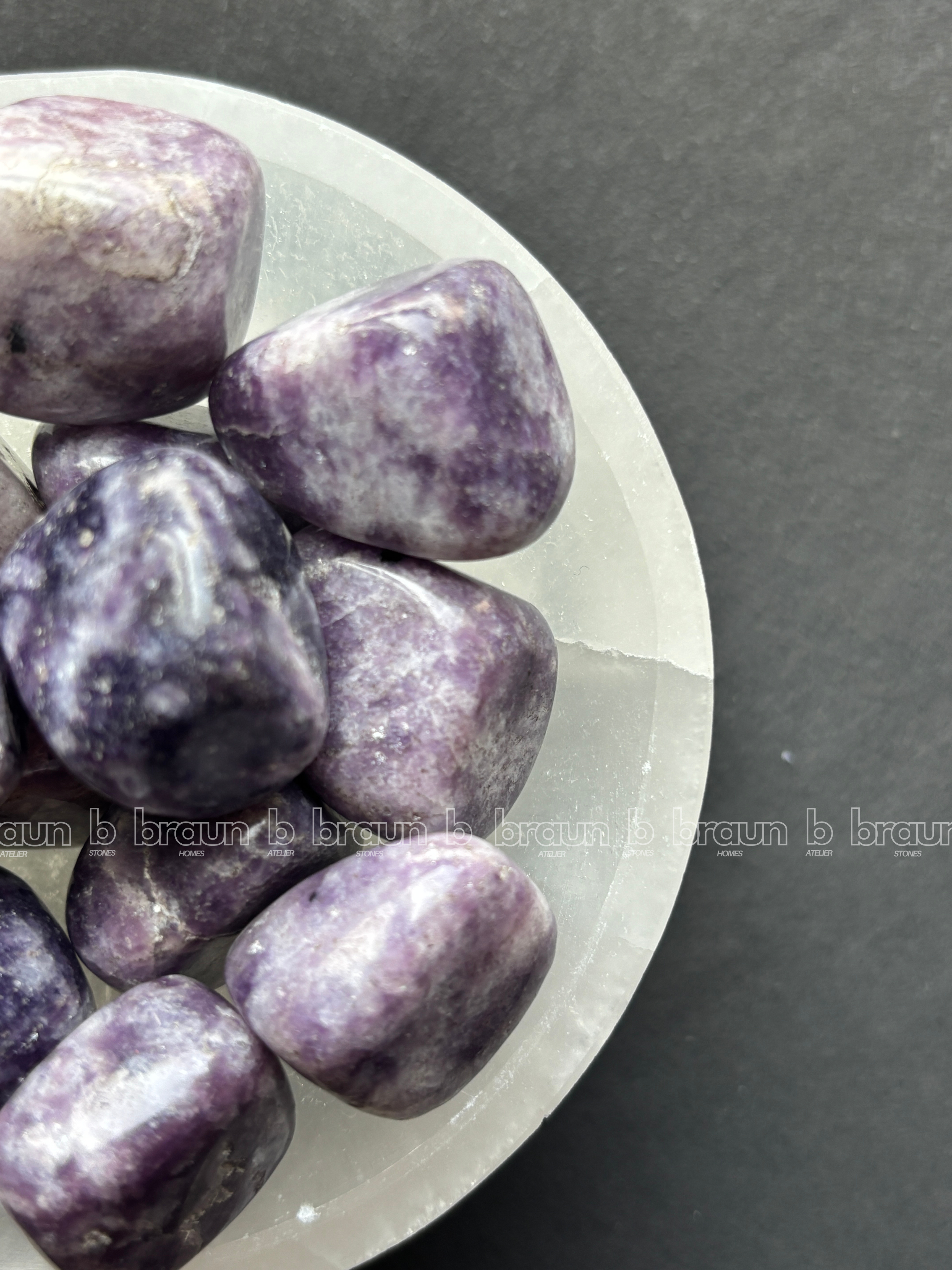 NaturalLepidolite tumbled crystals by Braun Homes √ê polished healing stones for meditation, Reiki, chakra balancing, anxiety relief, and spiritual energy protection in deep purple hues