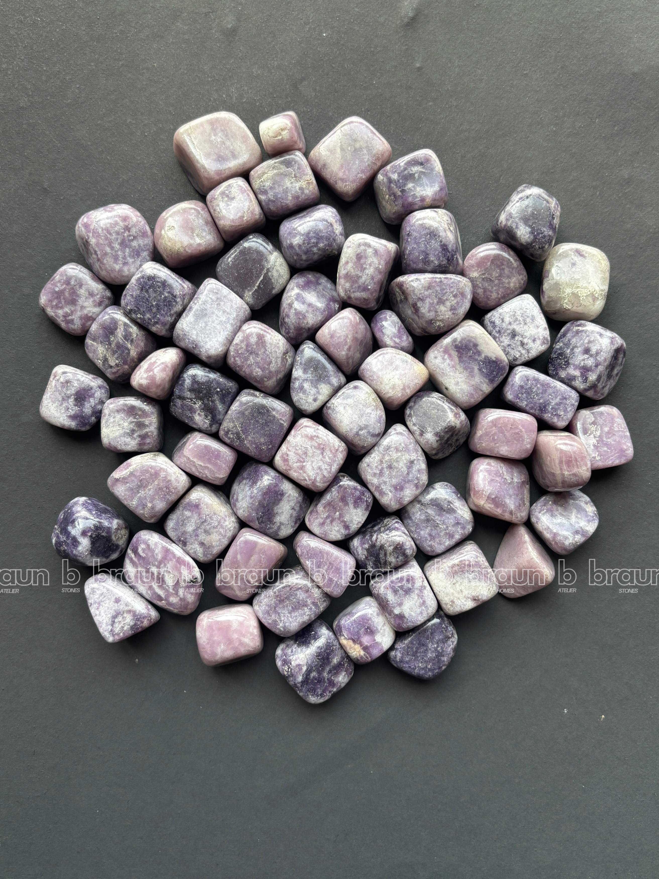 NaturalLepidolite tumbled crystals by Braun Homes √ê polished healing stones for meditation, Reiki, chakra balancing, anxiety relief, and spiritual energy protection in deep purple hues