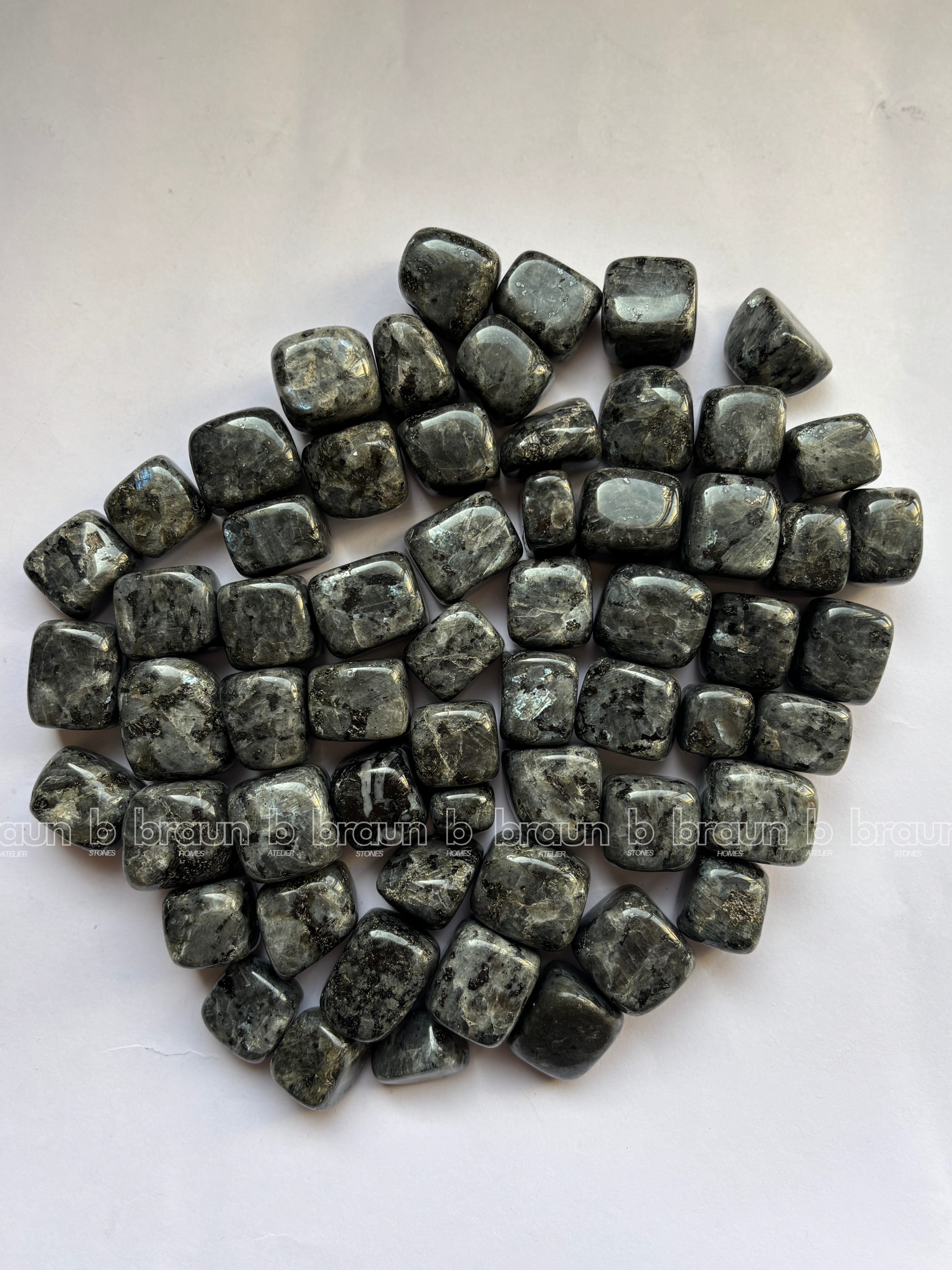 NaturalLarvakite tumbled crystals by Braun Homes √ê polished healing stones for meditation, Reiki, chakra balancing, anxiety relief, and spiritual energy protection in deep purple hues