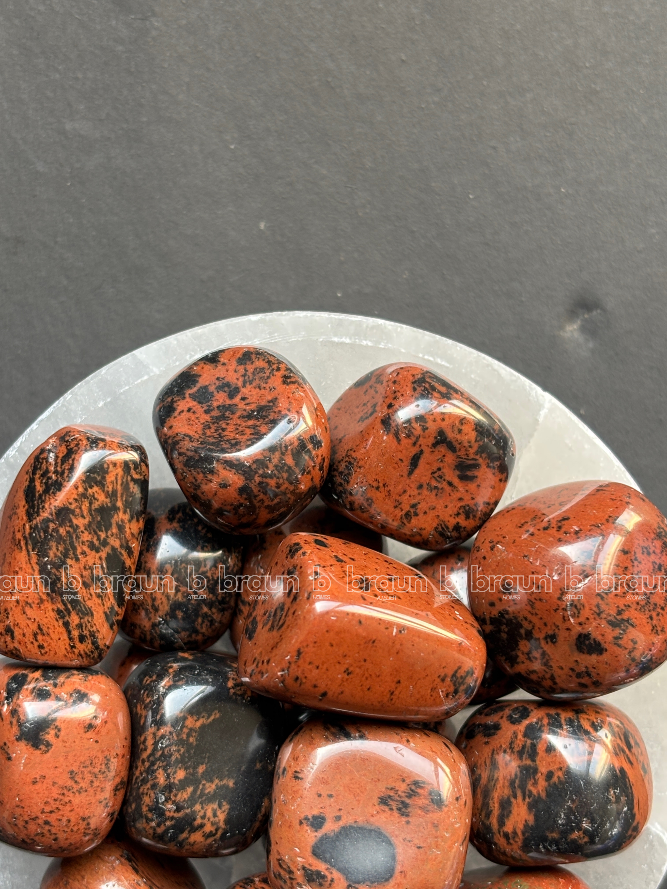 NaturalMahogany Obsidian tumbled crystals by Braun Homes √ê polished healing stones for meditation, Reiki, chakra balancing, anxiety relief, and spiritual energy protection in deep purple hues