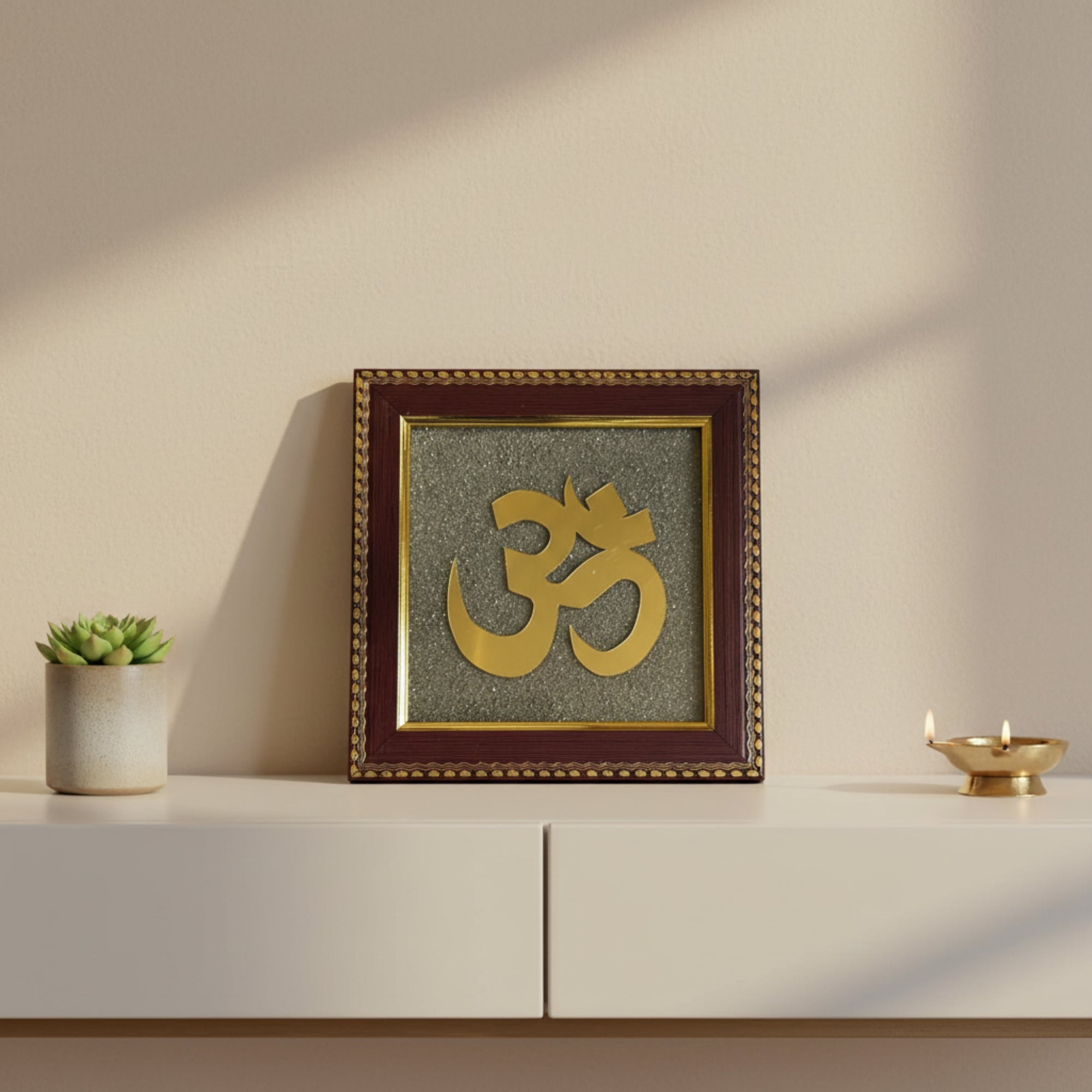 Pyrite Stone Vastu Frame | OM Symbol Wall Décor | Attracts Wealth, Protection & Positive Energy