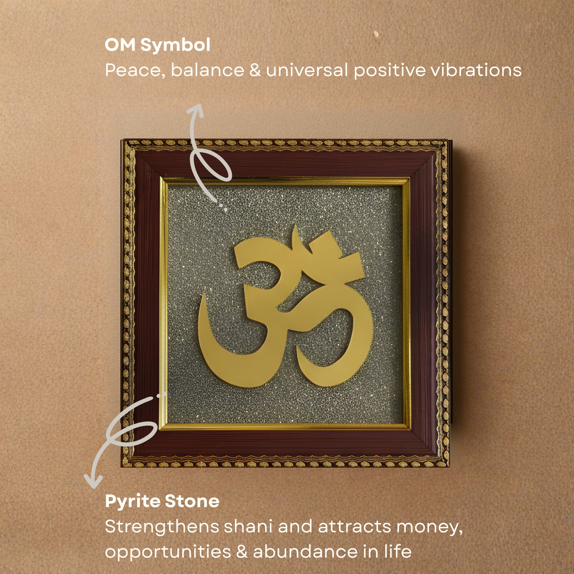 Pyrite Stone Vastu Frame | OM Symbol Wall Décor | Attracts Wealth, Protection & Positive Energy