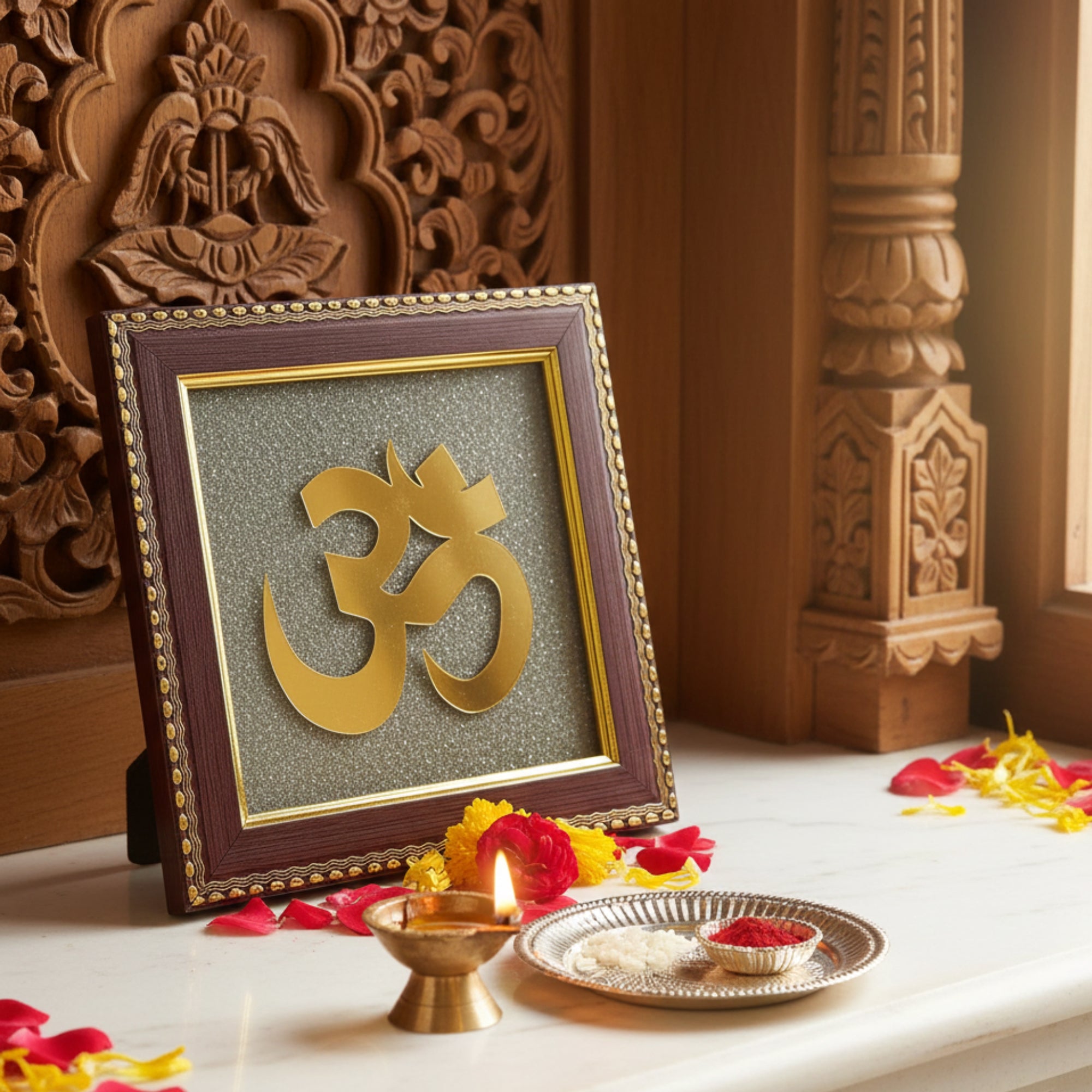 Pyrite Stone Vastu Frame | OM Symbol Wall Décor | Attracts Wealth, Protection & Positive Energy