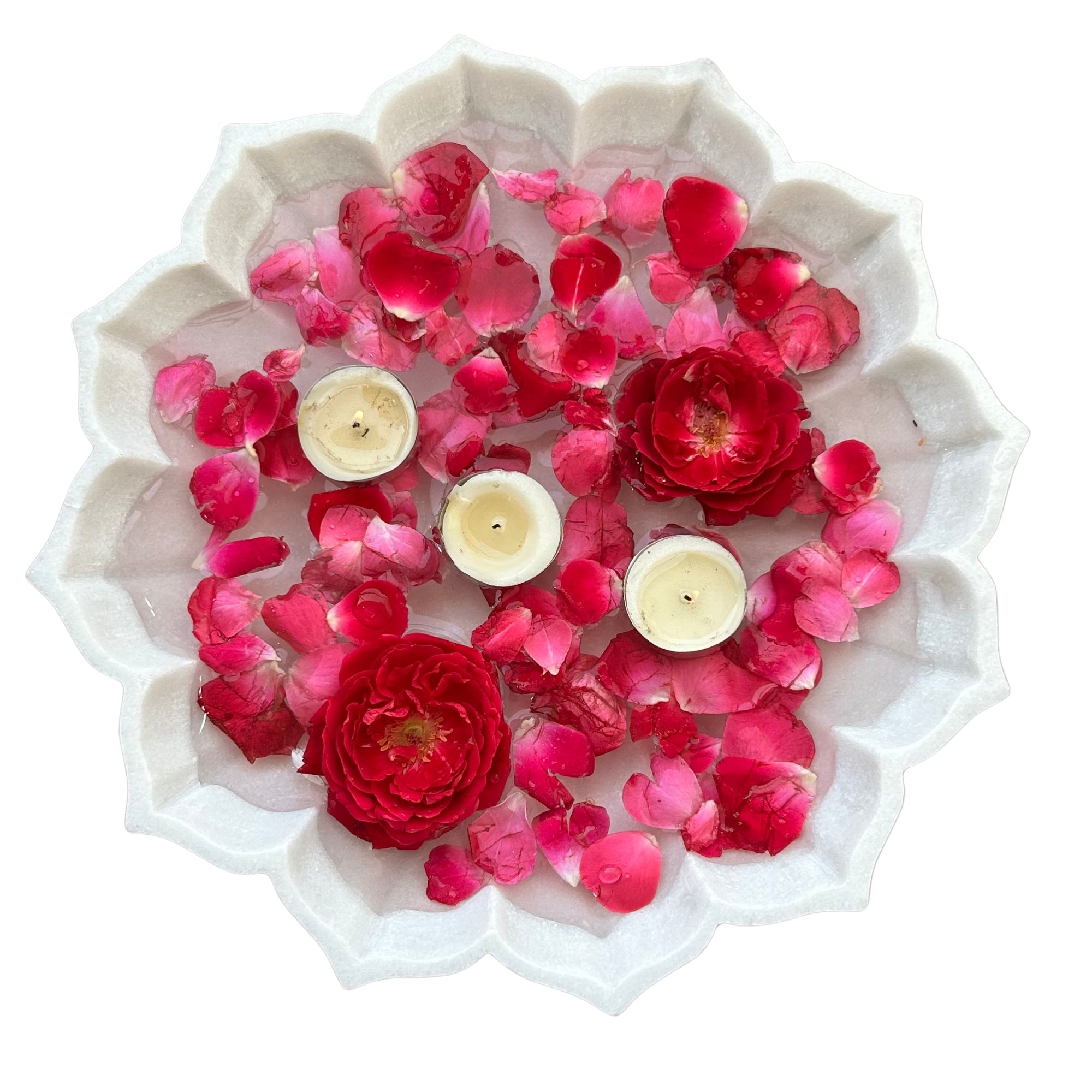 Petal Glow Marble Urli - 12 inch