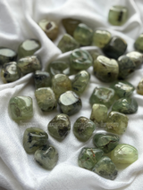 NaturalPrehnite tumbled crystals by Braun Homes √ê polished healing stones for meditation, Reiki, chakra balancing, anxiety relief, and spiritual energy protection in deep purple hues