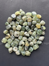 NaturalPrehnite tumbled crystals by Braun Homes √ê polished healing stones for meditation, Reiki, chakra balancing, anxiety relief, and spiritual energy protection in deep purple hues