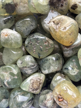 NaturalPrehnite tumbled crystals by Braun Homes √ê polished healing stones for meditation, Reiki, chakra balancing, anxiety relief, and spiritual energy protection in deep purple hues