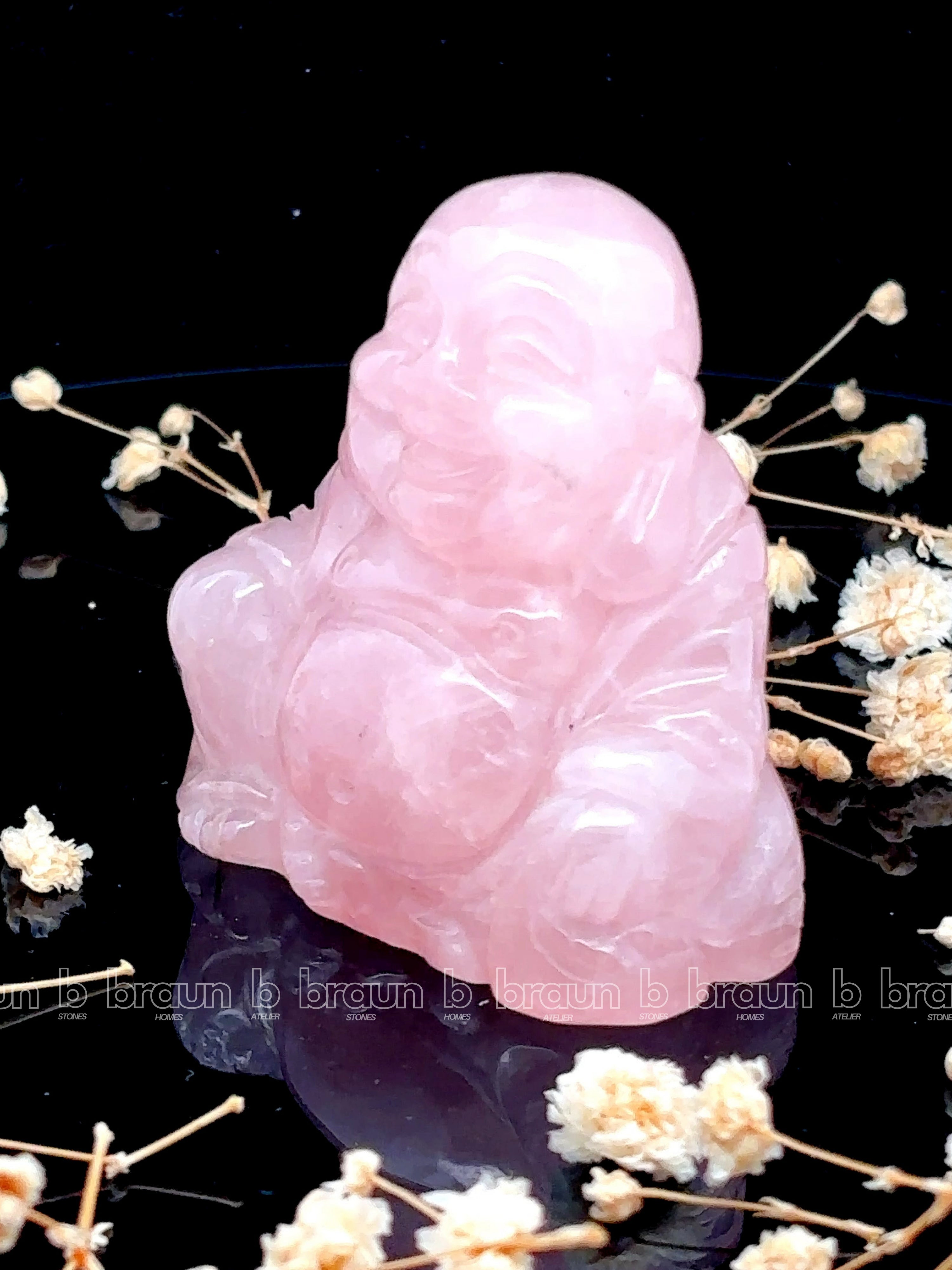 Rose Quartz Laughing Buddha  Medium