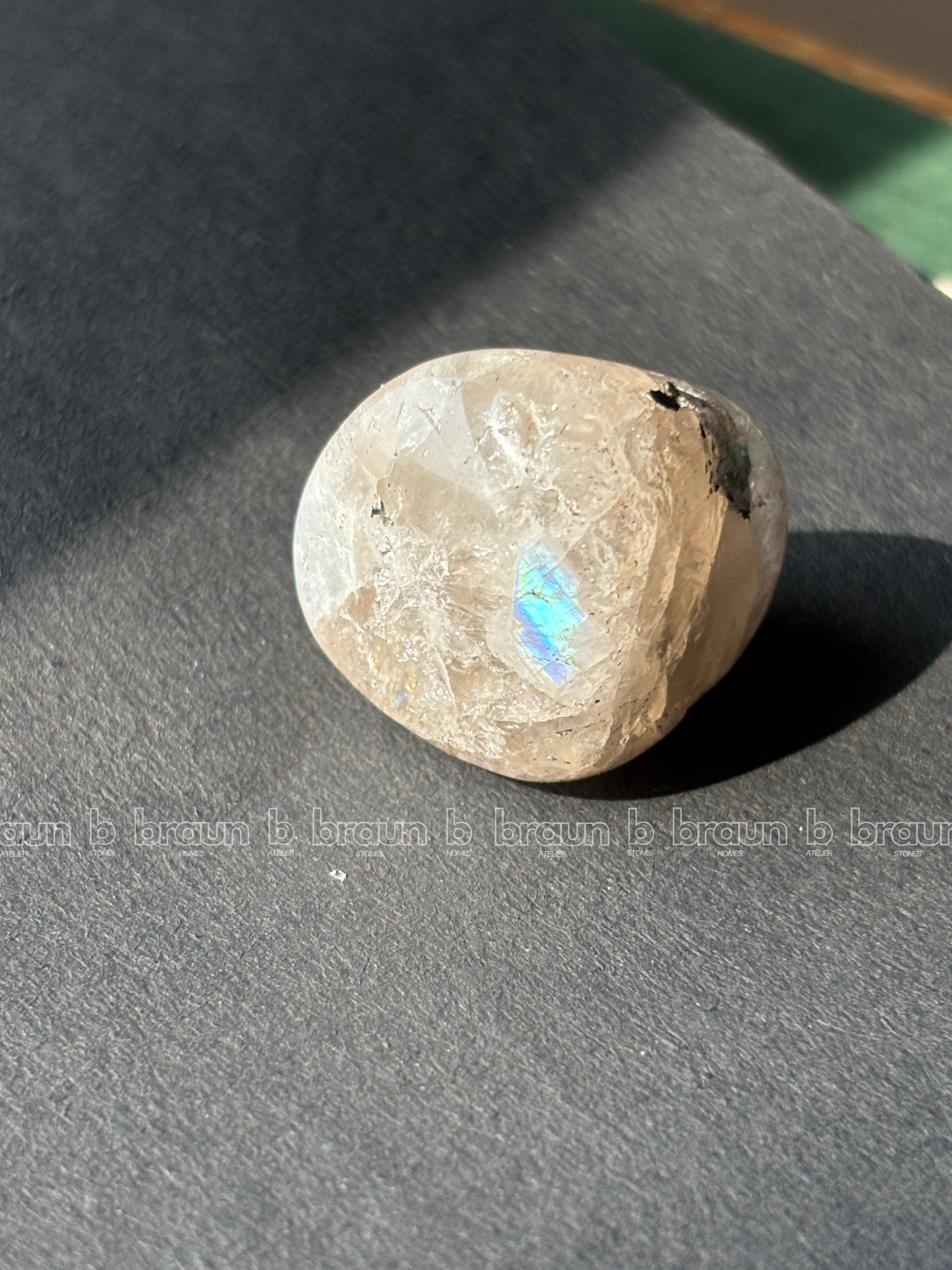 NaturalRainbow Moonstone tumbled crystals by Braun Homes √ê polished healing stones for meditation, Reiki, chakra balancing, anxiety relief, and spiritual energy protection in deep purple hues