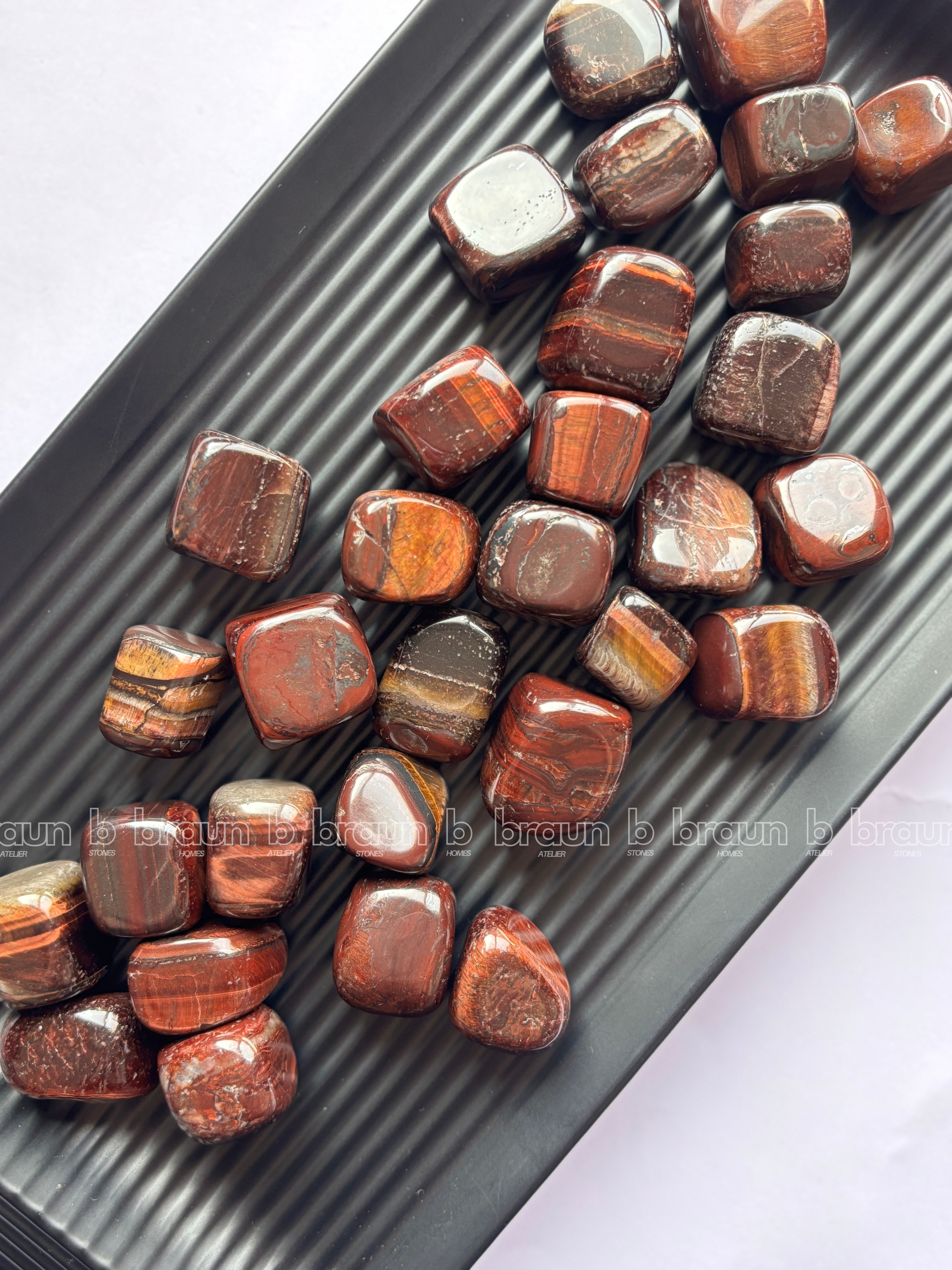 NaturalRed Tiger Eye tumbled crystals by Braun Homes √ê polished healing stones for meditation, Reiki, chakra balancing, anxiety relief, and spiritual energy protection in deep purple hues