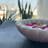 White Ruffle Marble Urli - 6 inch