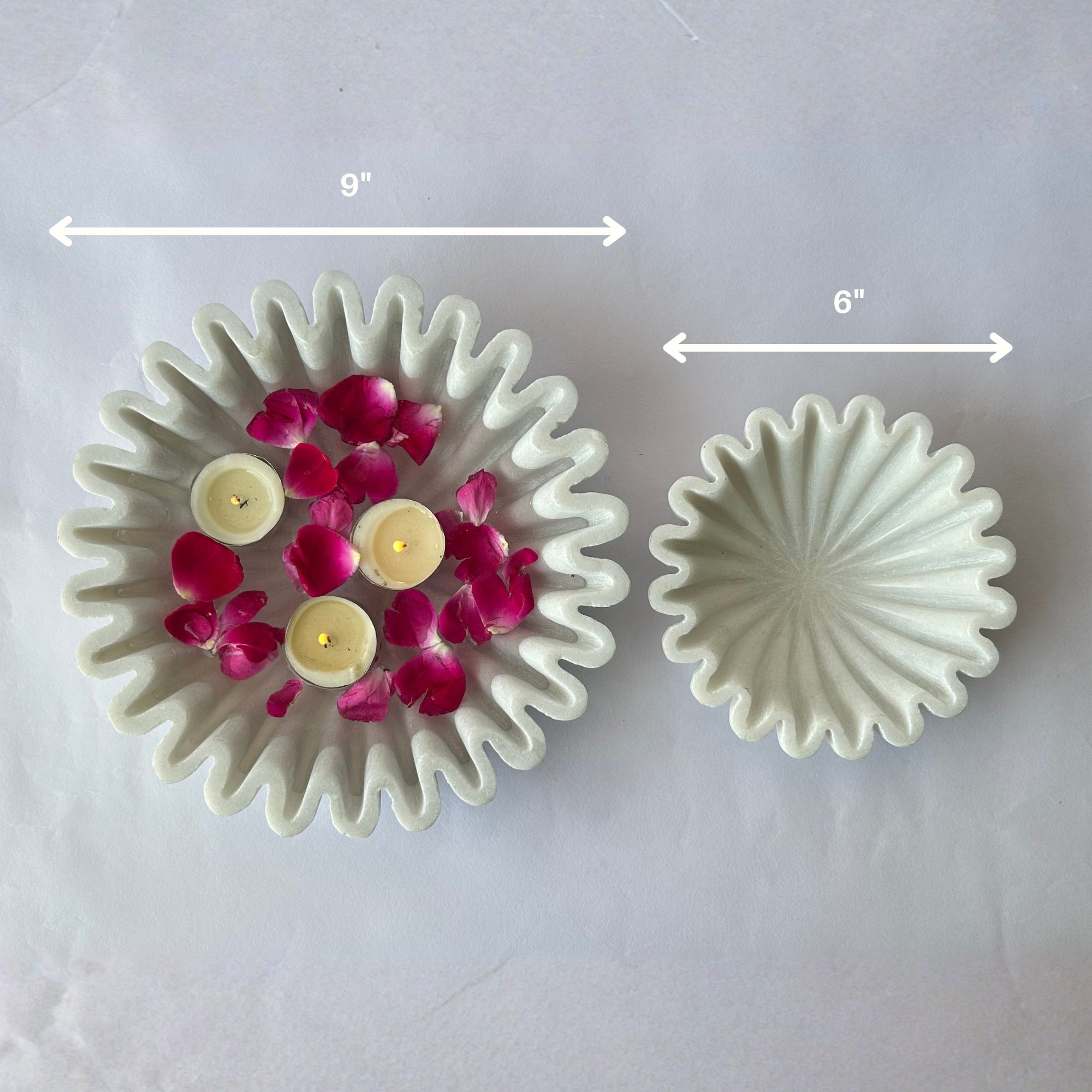 White Ruffle Marble Urli - 6 inch