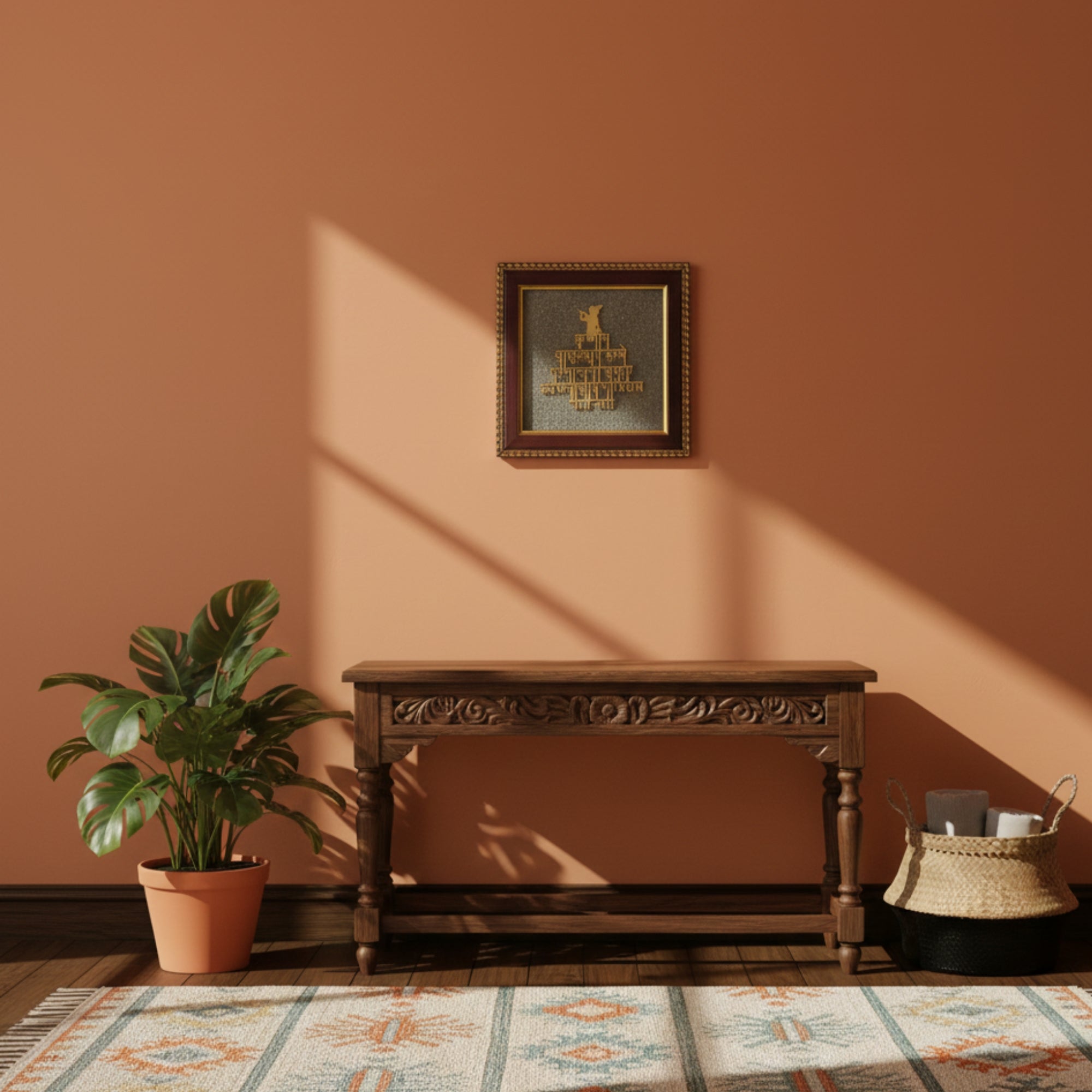 Pyrite Stone Vastu Frame | Krishna Maha Mantra | Wall Decor for Wealth, Peace & Protection