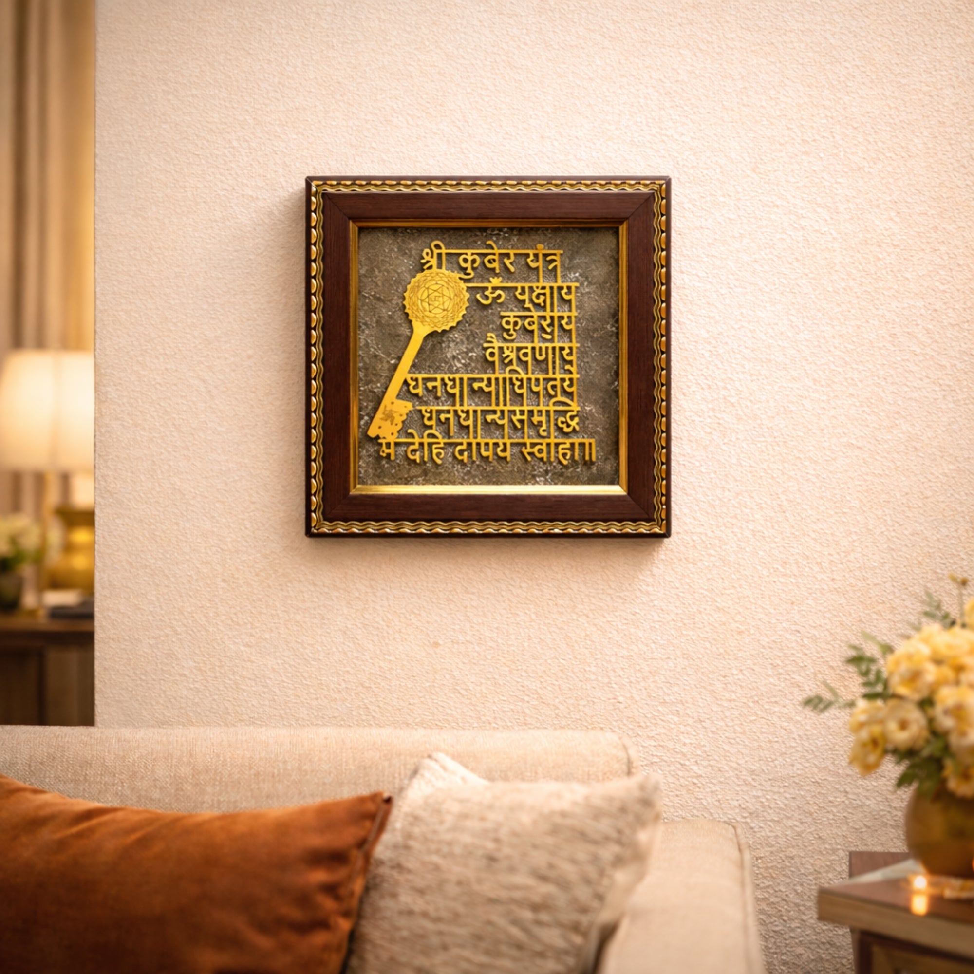 Pyrite Stone Vastu Frame | Shree Kuber Mantra | Wall Decor for Wealth, Prosperity & Protection