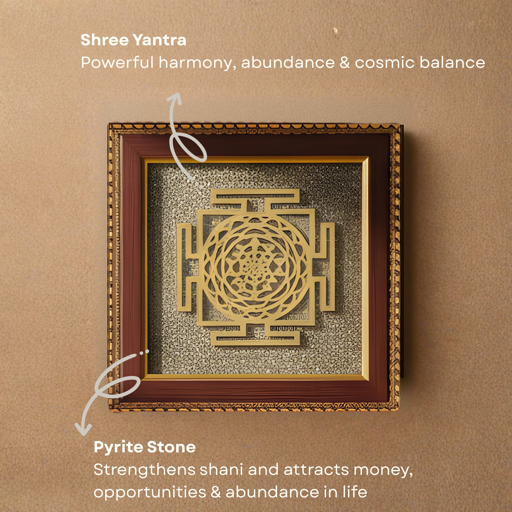 Pyrite Stone Vastu Frame | Shree Yantra | Wall Decor for Wealth, Prosperity & Protection
