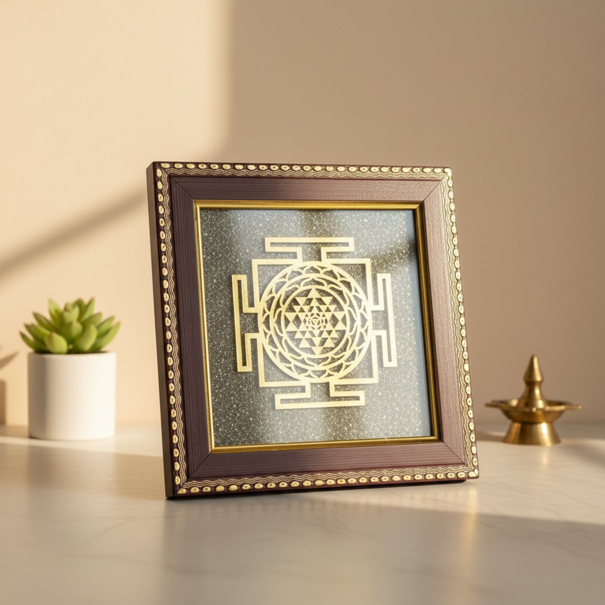 Pyrite Stone Vastu Frame | Shree Yantra | Wall Decor for Wealth, Prosperity & Protection