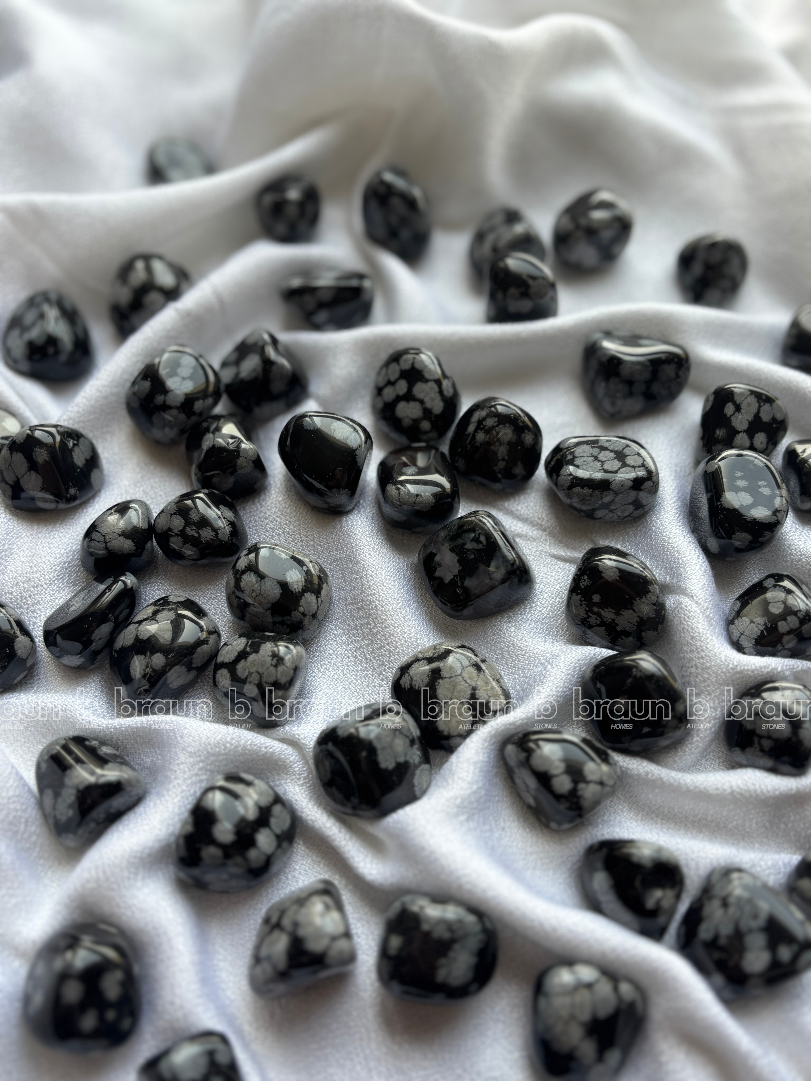 NaturalSnowflake Obsidian tumbled crystals by Braun Homes √ê polished healing stones for meditation, Reiki, chakra balancing, anxiety relief, and spiritual energy protection in deep purple hues