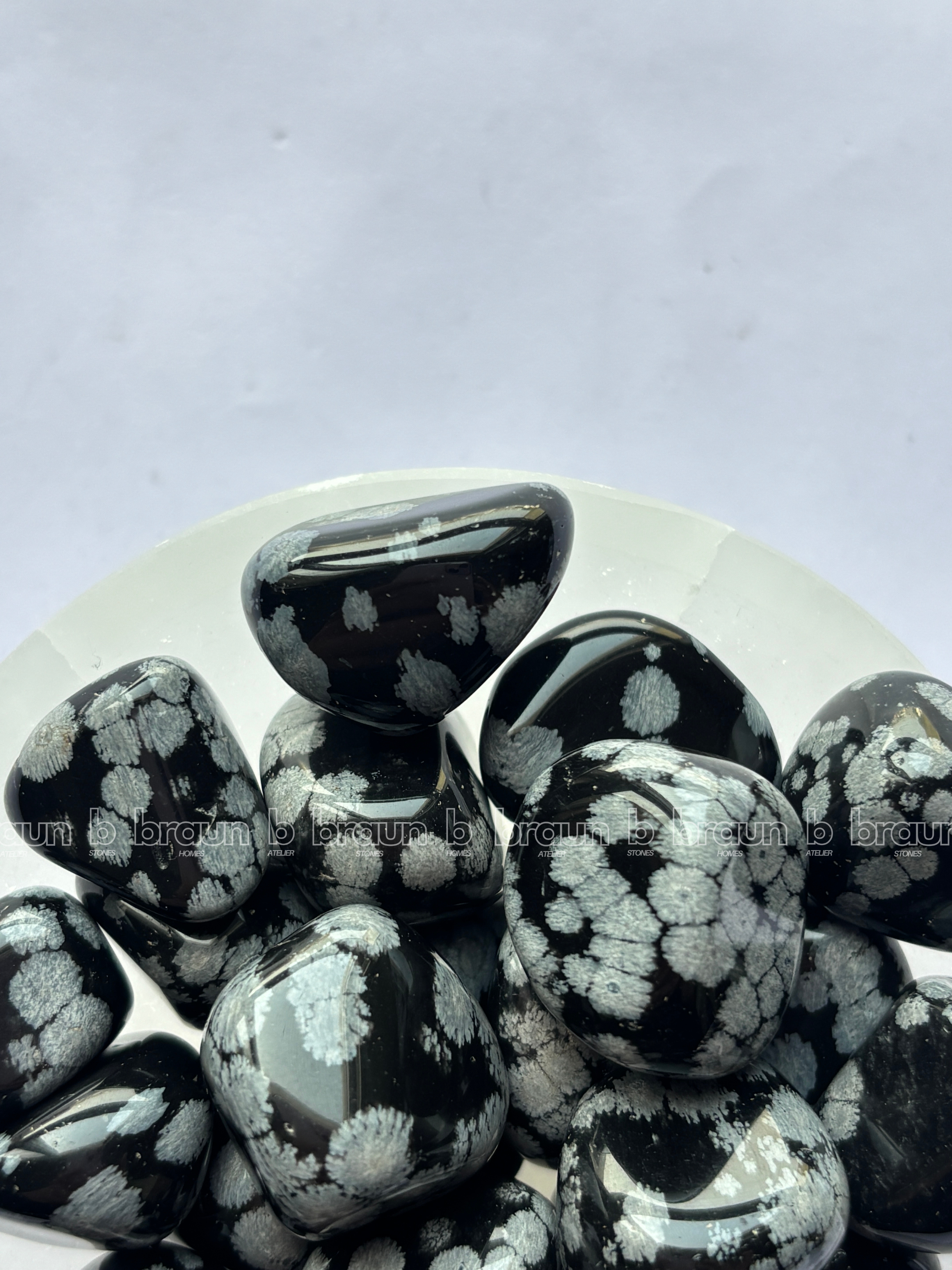 NaturalSnowflake Obsidian tumbled crystals by Braun Homes √ê polished healing stones for meditation, Reiki, chakra balancing, anxiety relief, and spiritual energy protection in deep purple hues