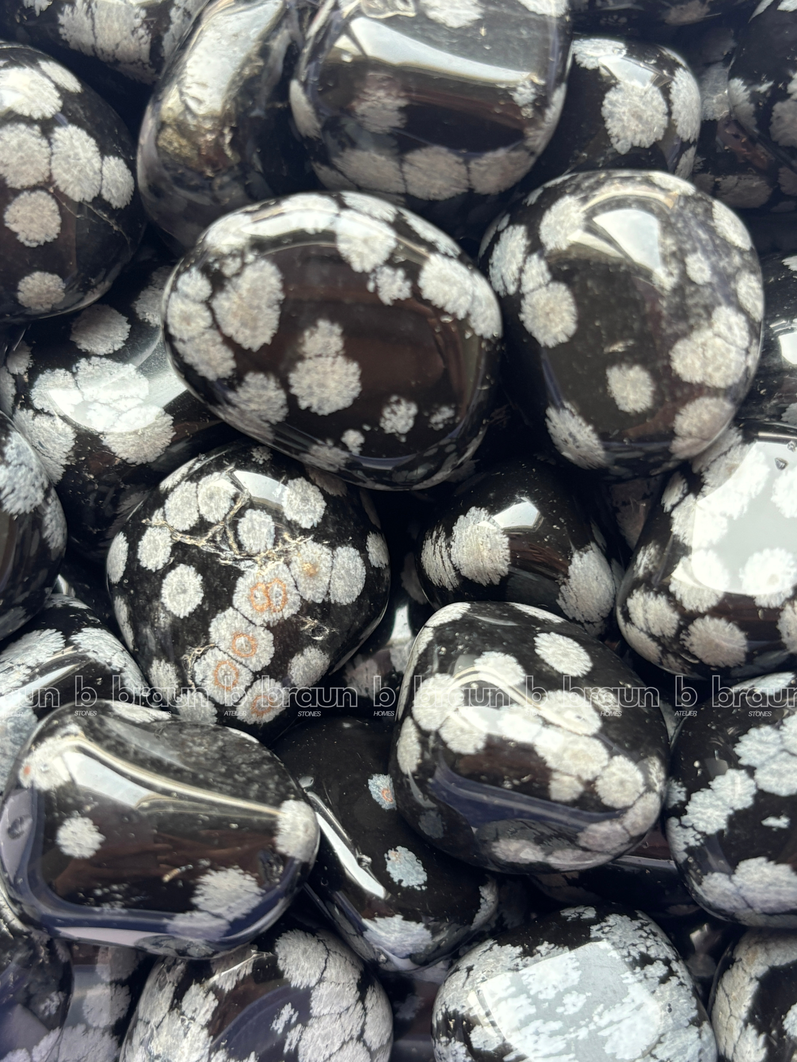 NaturalSnowflake Obsidian tumbled crystals by Braun Homes √ê polished healing stones for meditation, Reiki, chakra balancing, anxiety relief, and spiritual energy protection in deep purple hues